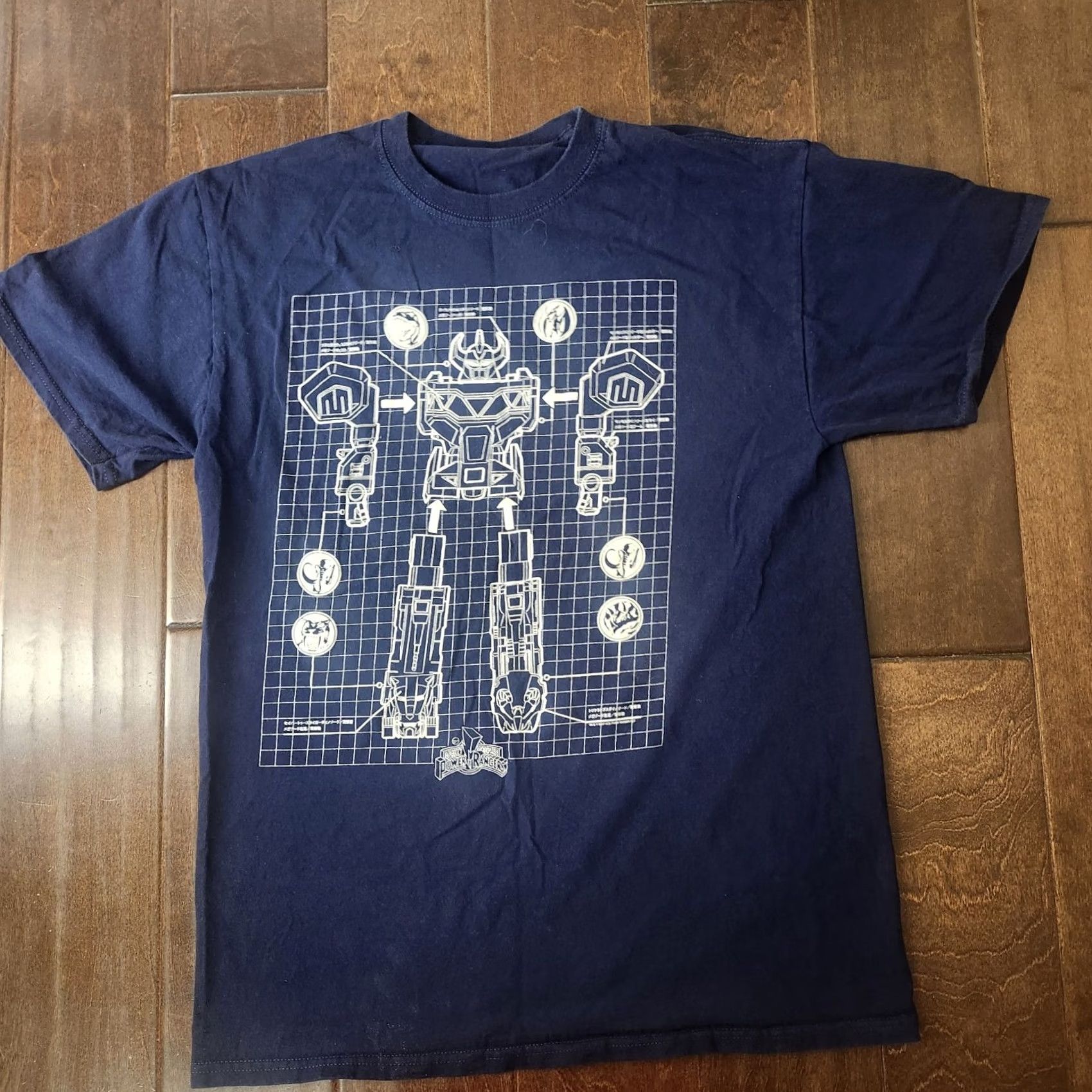 Vintage Power Rangers Megazord Blueprint Shirt Mens M Navy Graphic Tee Size US M / EU 48-50 / 2 - 2 Thumbnail