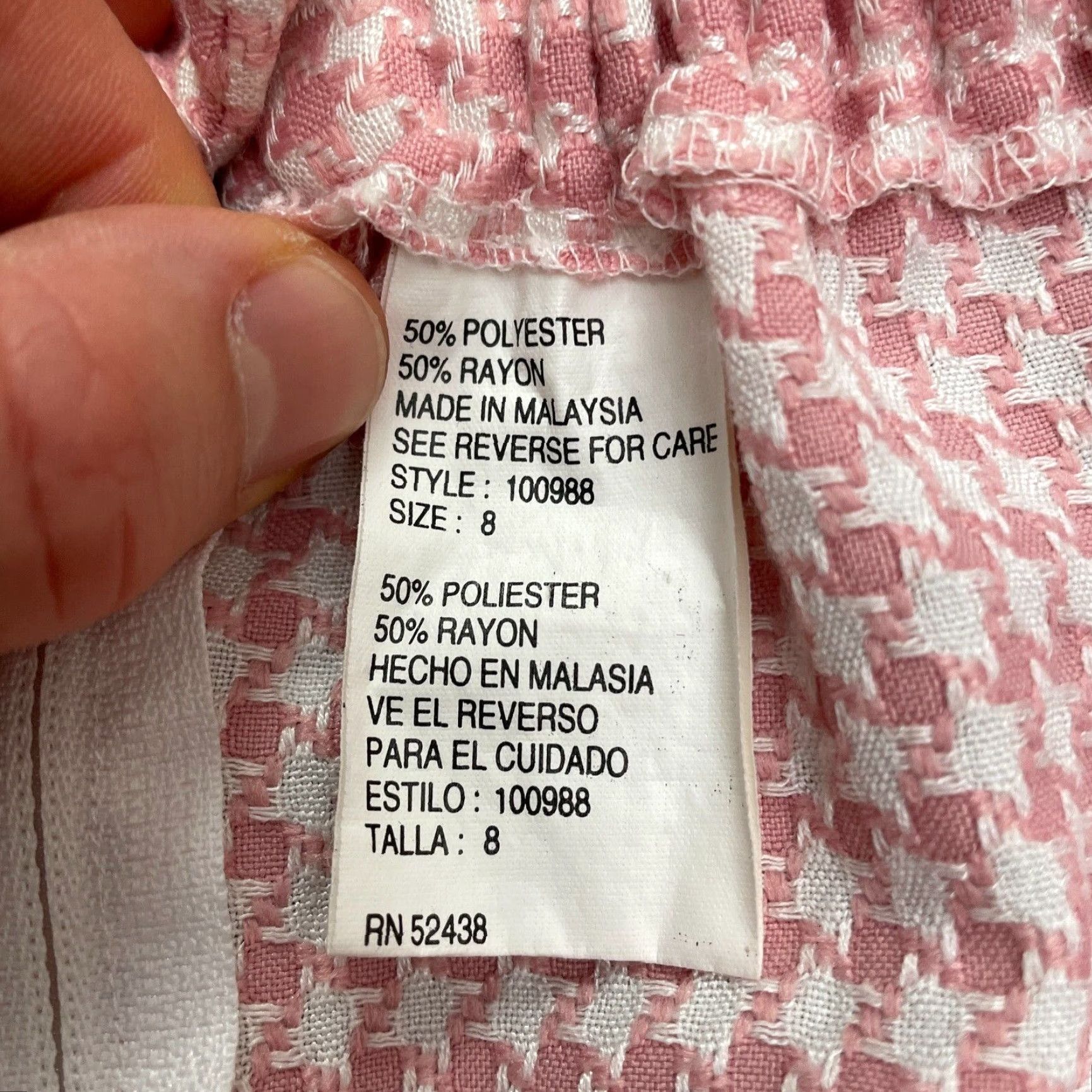 Vintage Unbranded Midi Straight Skirt Women 8 Pink White Check Houndstooth Elastic 24x24 Size 30" / US 8 / IT 44 - 5 Thumbnail