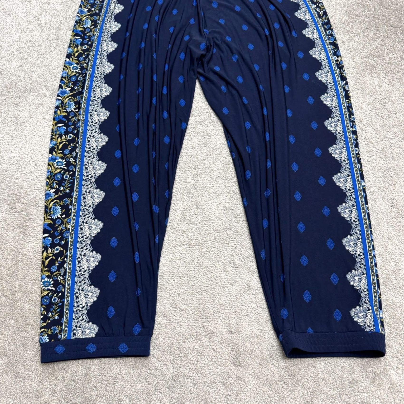 Vintage Susan Graver Liquid Knit Border Print Pull On Crop Pants Womens 2X Blue Floral Size 28" / US 6 / IT 42 - 3 Thumbnail