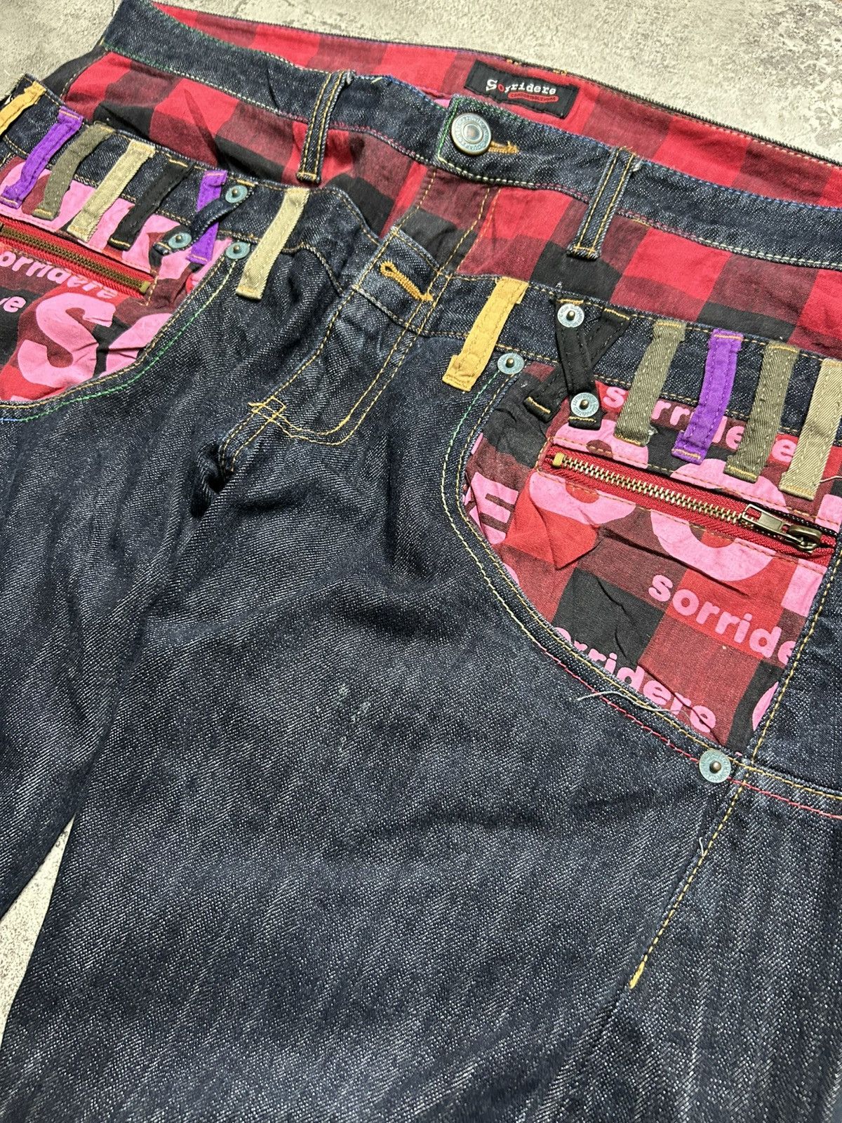 Japanese Brand Sorridere Double Waist Big Logo Denim Jeans Kapital Style Size US 36 / EU 52 - 4 Thumbnail