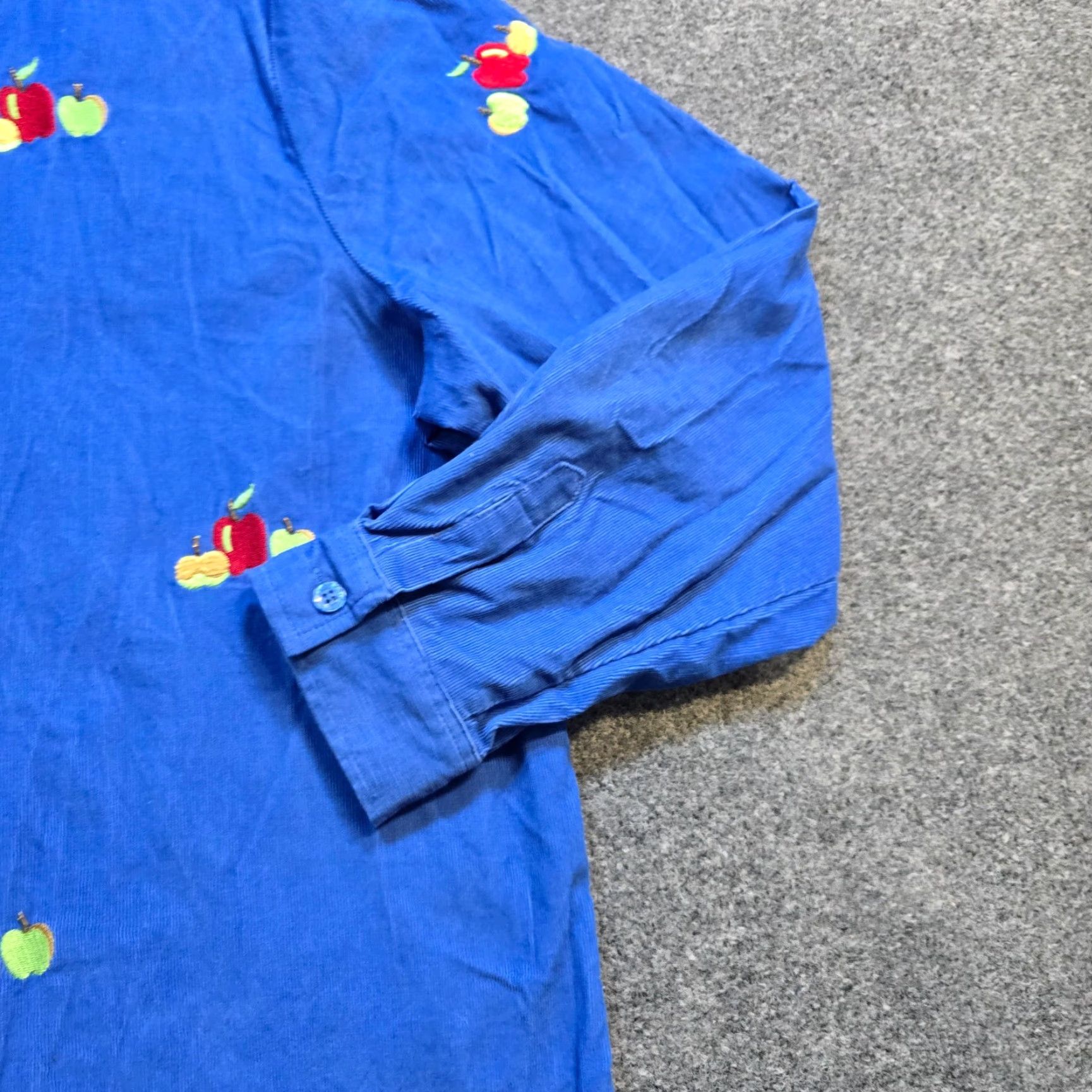 Quacker Factory Quacker Factory Blouse Women 1X Blue Embroidered Apples Corduroy Button Long Sleeve Size XL / US 12-14 / IT 48-50 - 3 Thumbnail