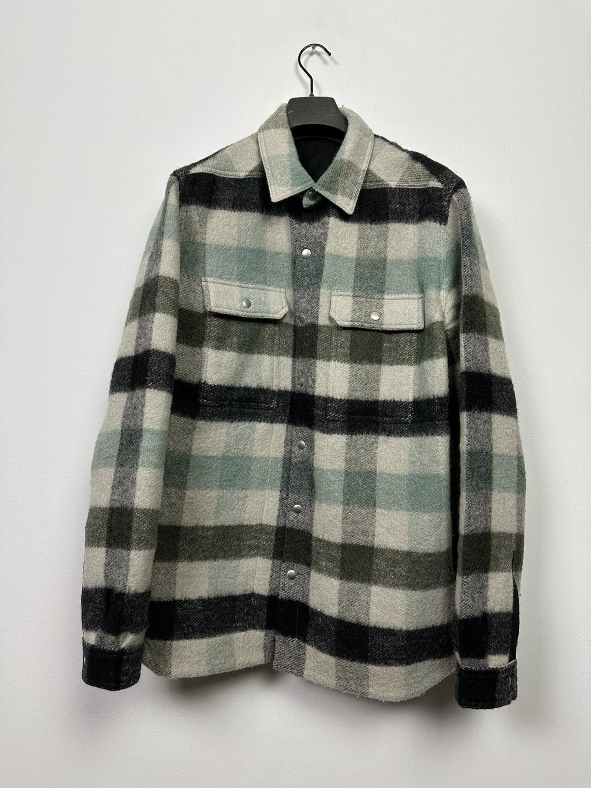 Pre-owned Rick Owens Fw22 ‘strobe' Alpaca Plaid Jumbo Overshirt In Blue