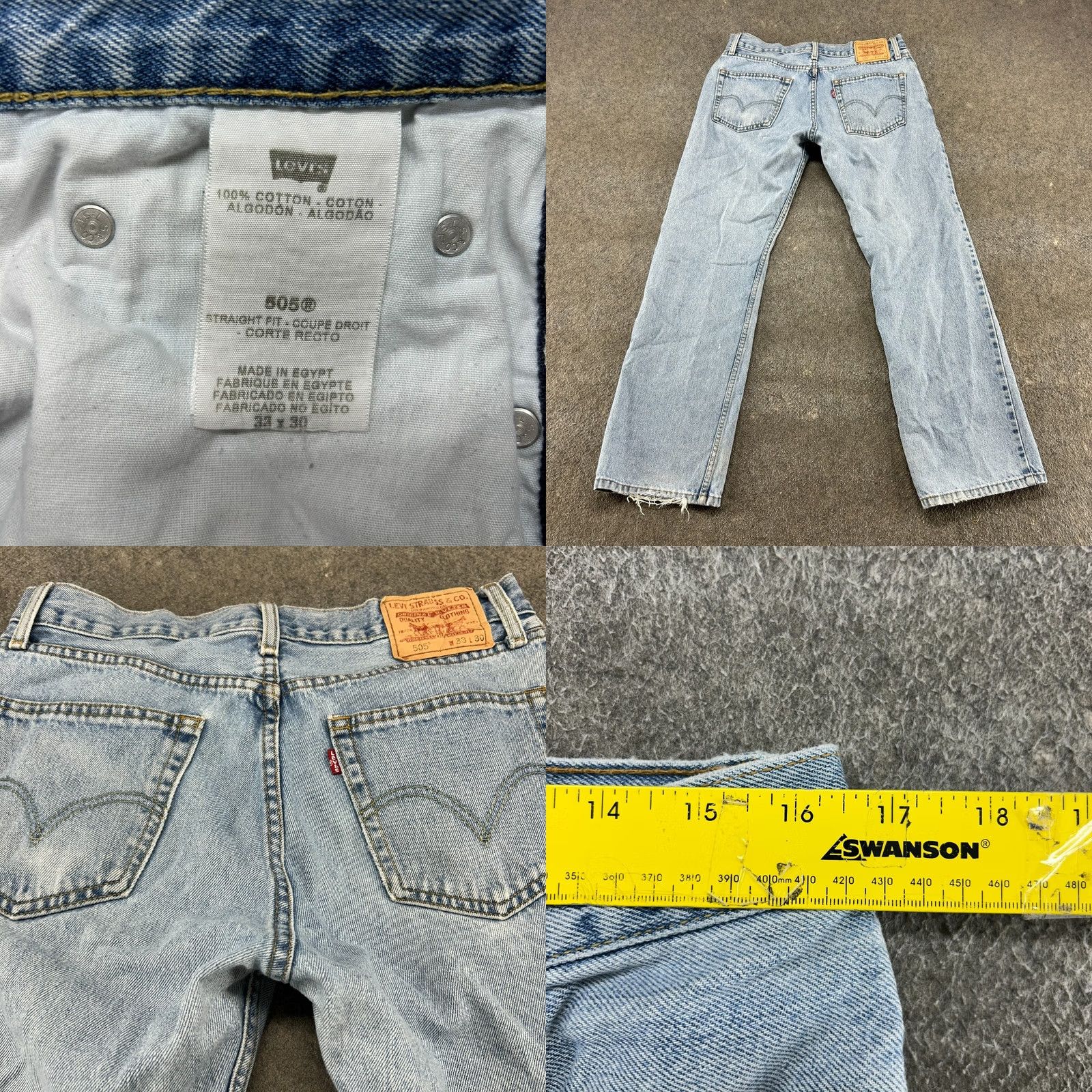 Levi's Levi's 505 Jeans Regular Fit Straight Leg Light Wash Distressed 33x30 Men Blue Denim N/A Size US 33 - 9 Thumbnail