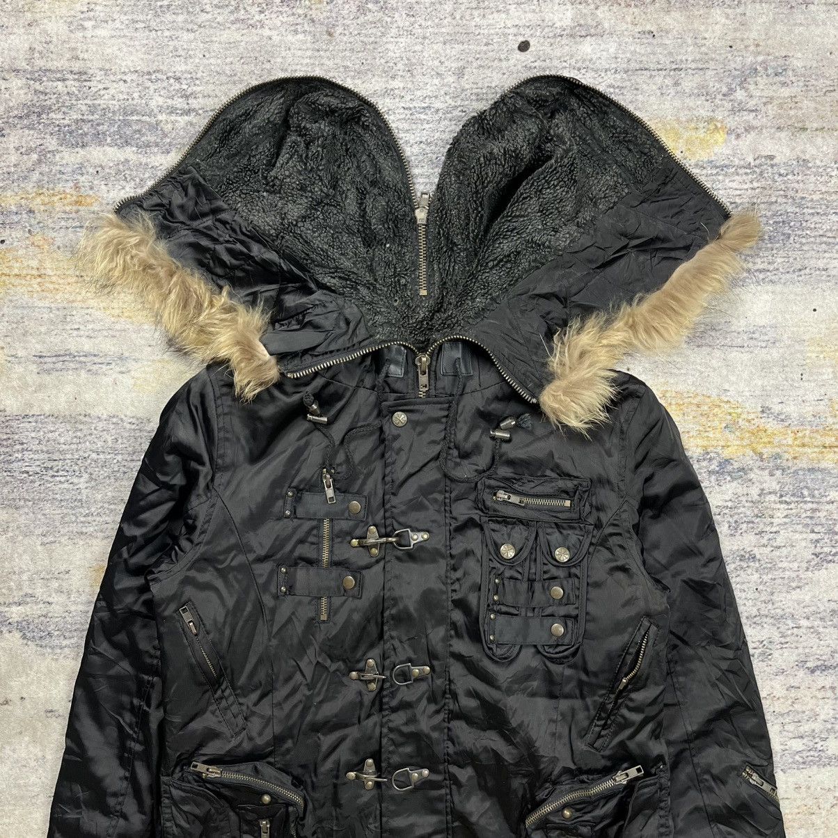 Midas Fur hoodie studded multi pocket jacket vkei style