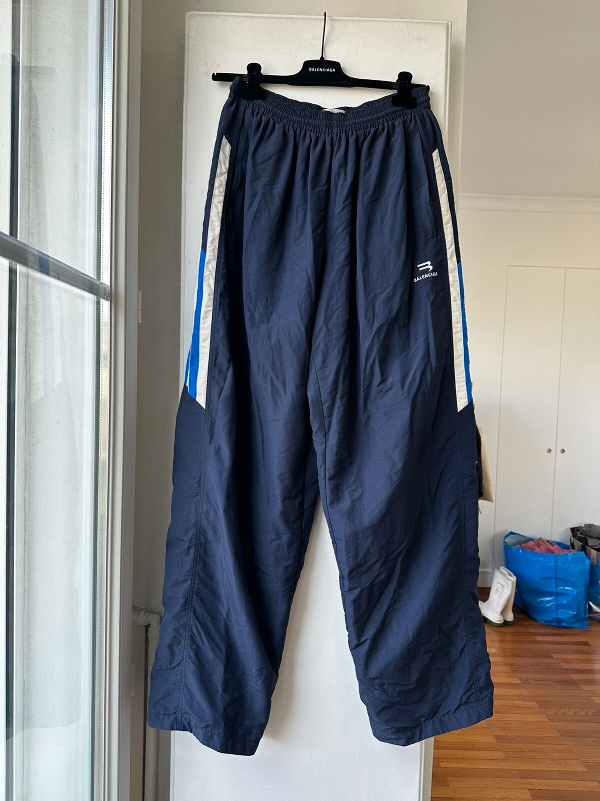 Pre-owned Balenciaga Spring 21 Runway Sporty B Tracksuit Pants In Navy