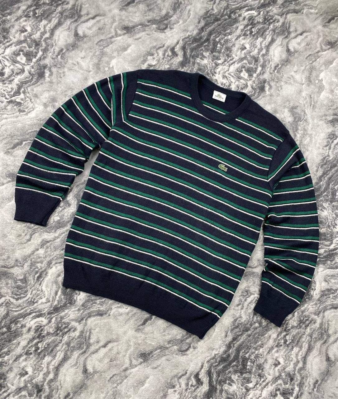 Vintage Lacoste Stripped Wool Knit Sweater Men Size 7 Blue