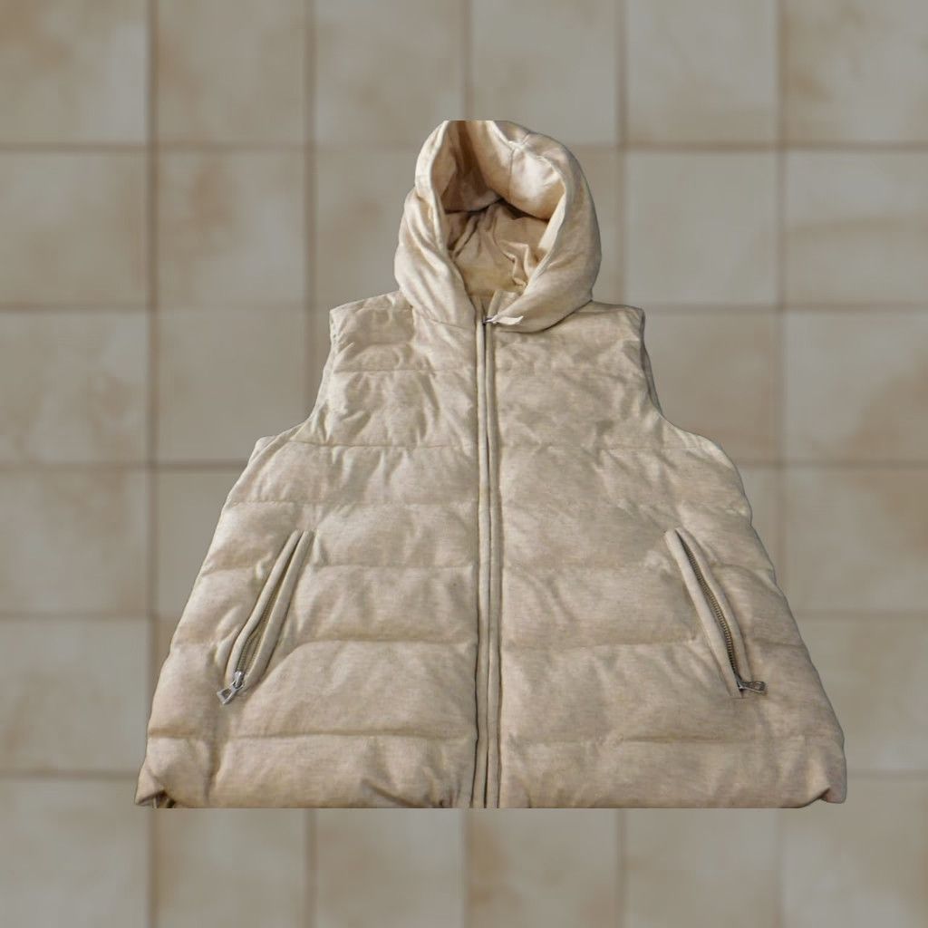 Gap Gap Vest Medium Beige Zip Classic Outdoors Puffer Wool Acrylic - Women, M, Sleeveless, Mid-Length, Solid, Peanuts Theme, Casual Outdoor Jacket Vest Size M / US 6-8 / IT 42-44 - 1 Thumbnail