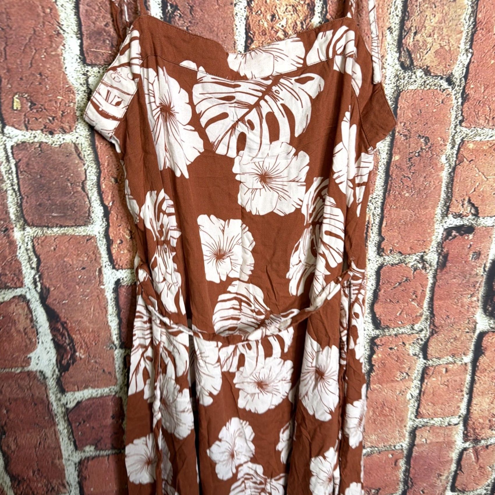Vintage ROXY Sundress Women's XL Floral Sleeveless Tank Dress Brown Midi Regular Size XL / US 12-14 / IT 48-50 - 2 Thumbnail