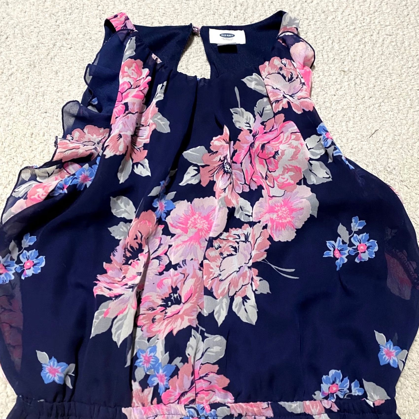 Old Navy Old Navy Womens Dress Maxi Floral Blue Chiffon Sleeveless Ruffle Keyhole Round Neck M Size M / US 6-8 / IT 42-44 - 7 Thumbnail