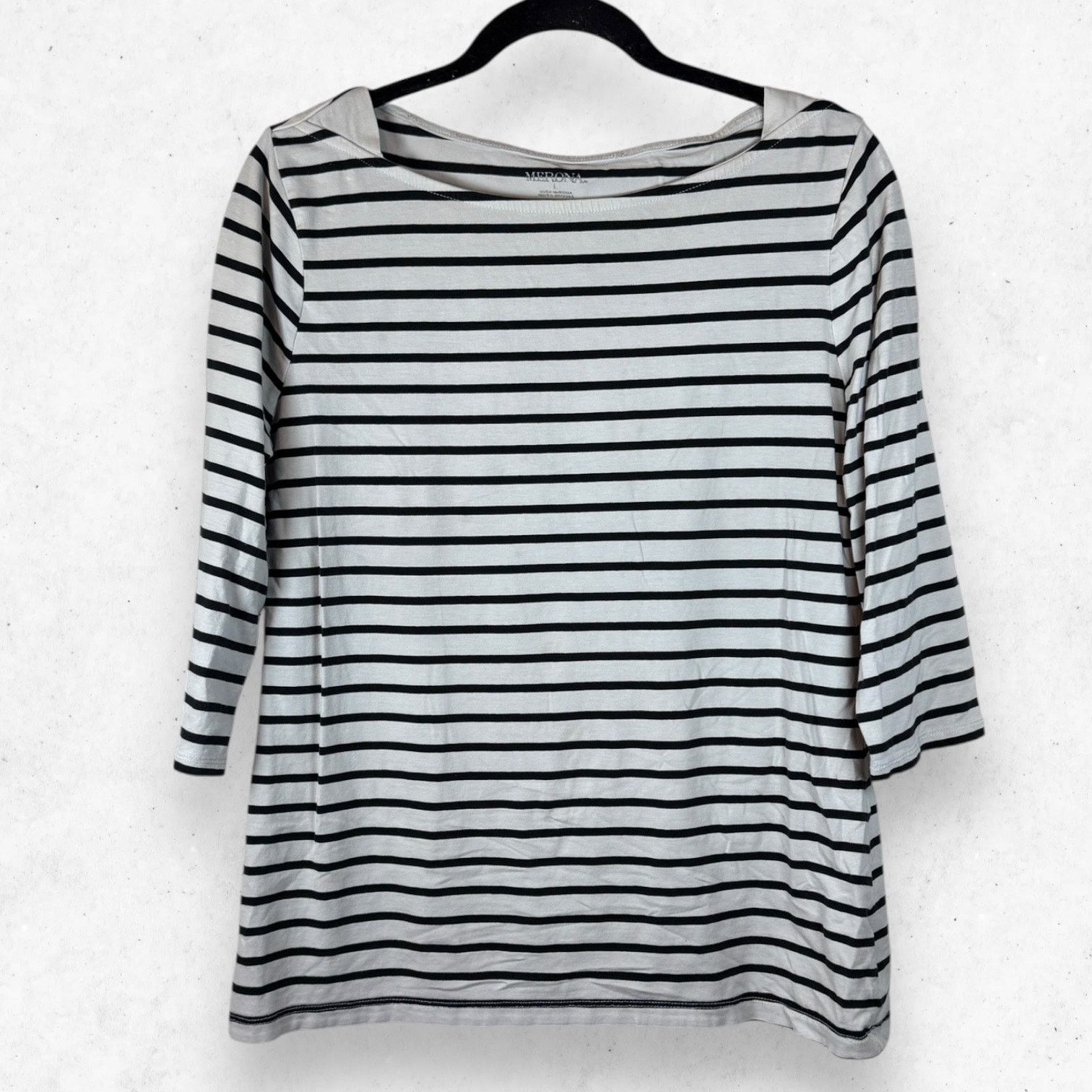 Merona Merona Top Women's Size L Striped Off White Black 3/4 Sleeve Size L / US 10 / IT 46 - 1 Thumbnail