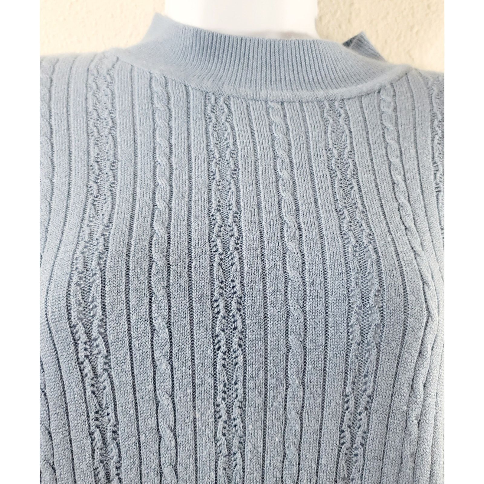 Other Draper's & Damon's Blue Cable Knit Mock Neck Sweater Top L Size L / US 10 / IT 46 - 6 Thumbnail