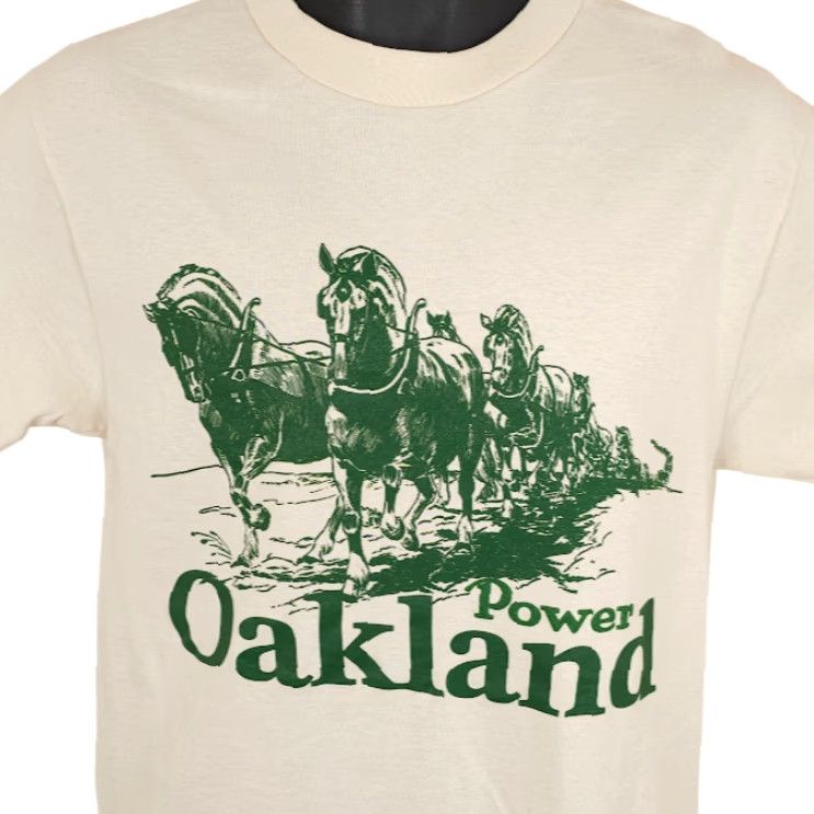 Vintage Oakland T Shirt Mens Size Small Cream Horse Power Retro Advertising NEW Mens Size US S / EU 44-46 / 1 - 2 Thumbnail