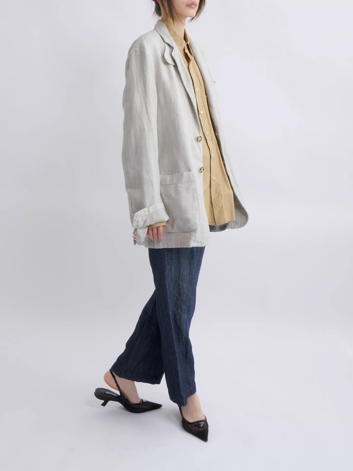Prada PRADA 2000s Rare Convertible Collar Linen Beige Blazer 46 Size 46R - 5 Thumbnail