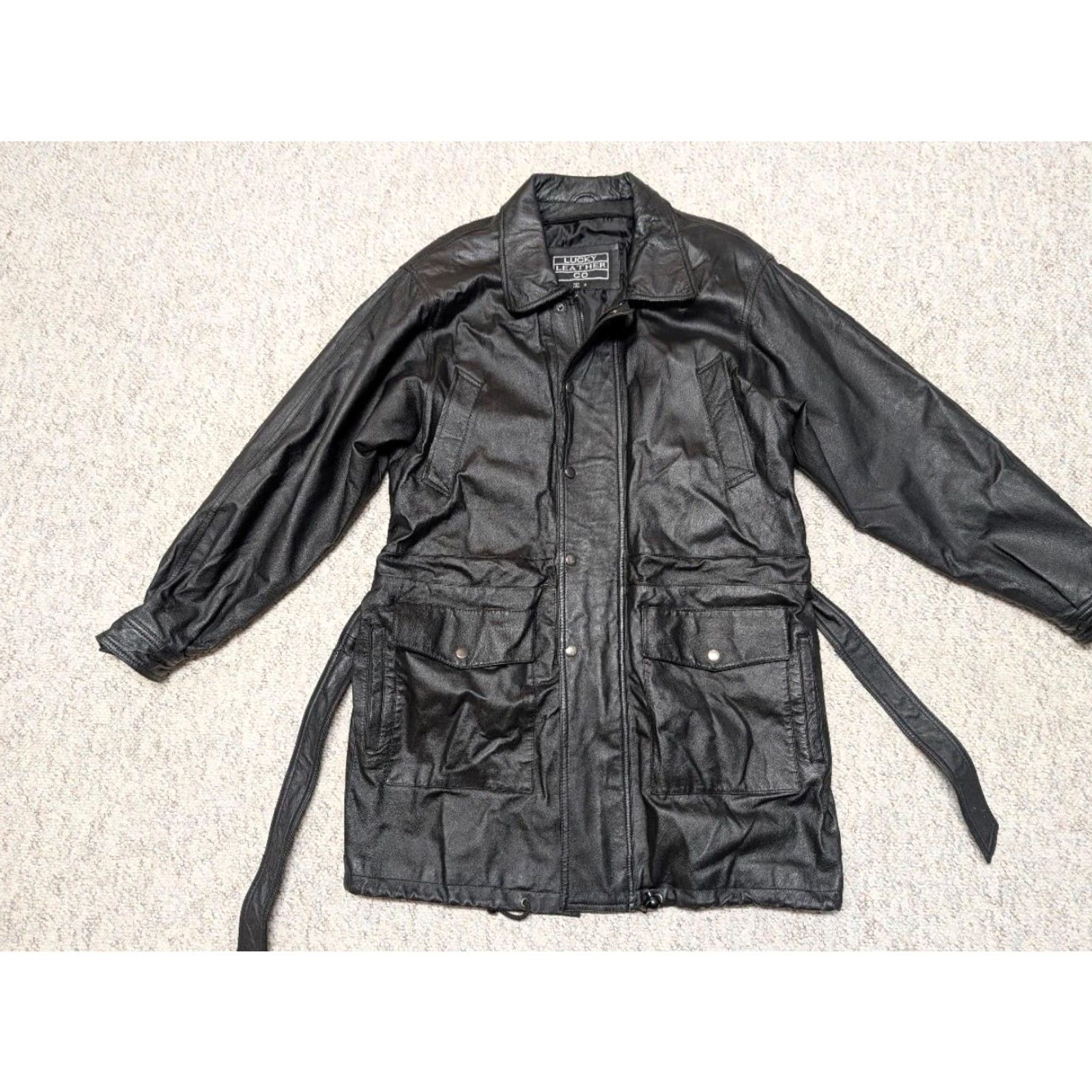 Vintage VINTAGE 1990s black leather overcoat belted trench coat M Mens Coat 42-44 overcoat belt snap zip Size US M / EU 48-50 / 2 - 4 Thumbnail