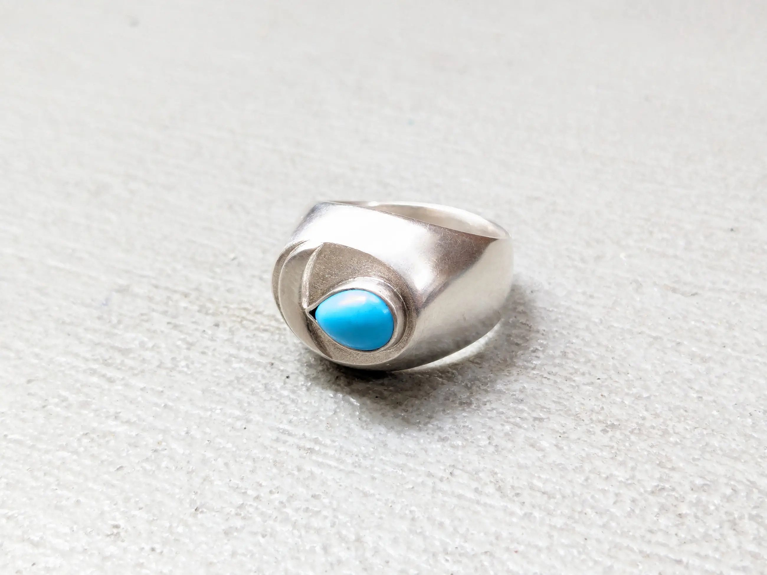 Jewelry Vintage Sterling Silver Ring Turquoise 10.75 Modern Art Deco Size ONE SIZE - 3 Thumbnail