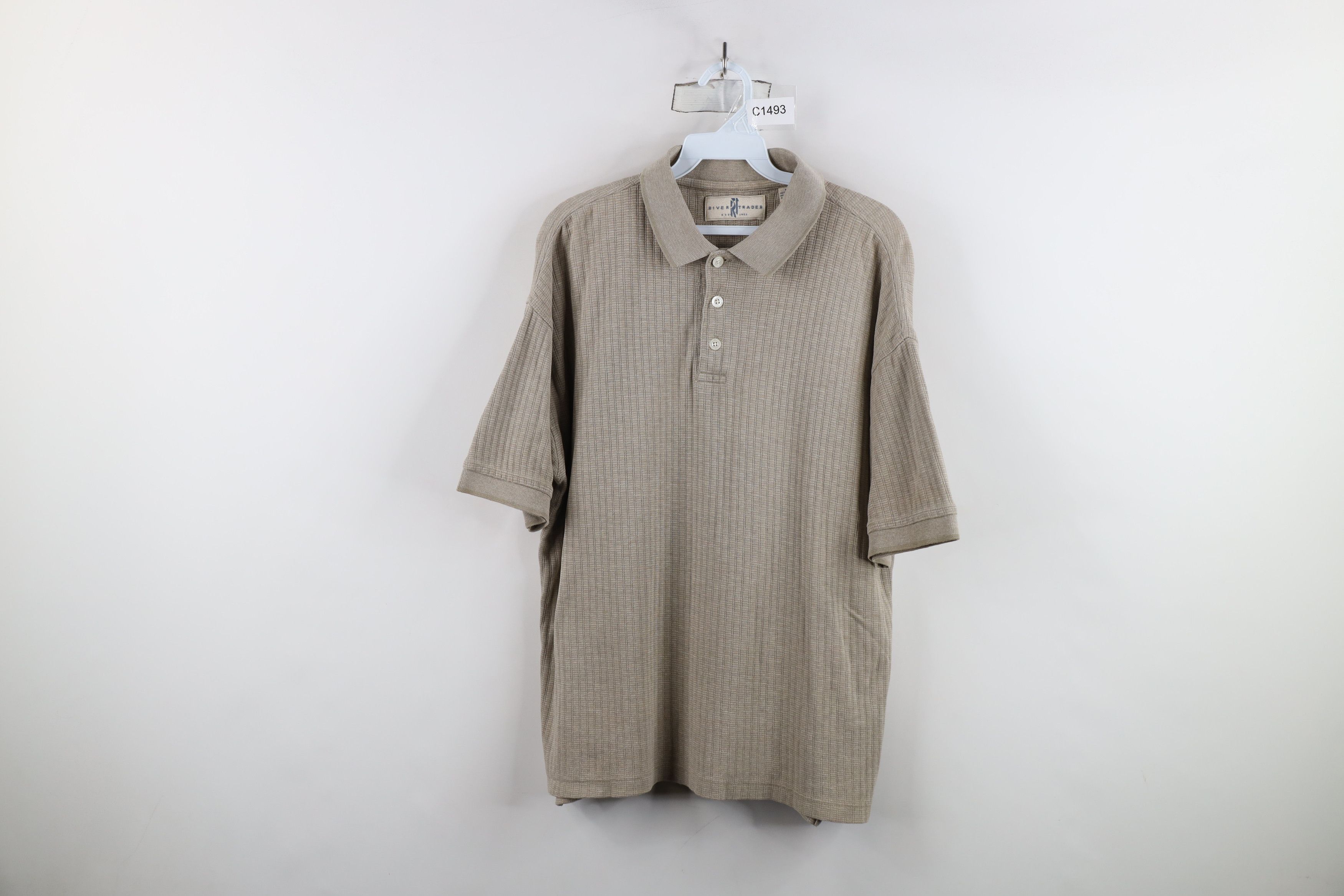 Vintage Vintage 90s Streetwear Textured Collared Polo Shirt Beige Size US M / EU 48-50 / 2 - 1 Thumbnail