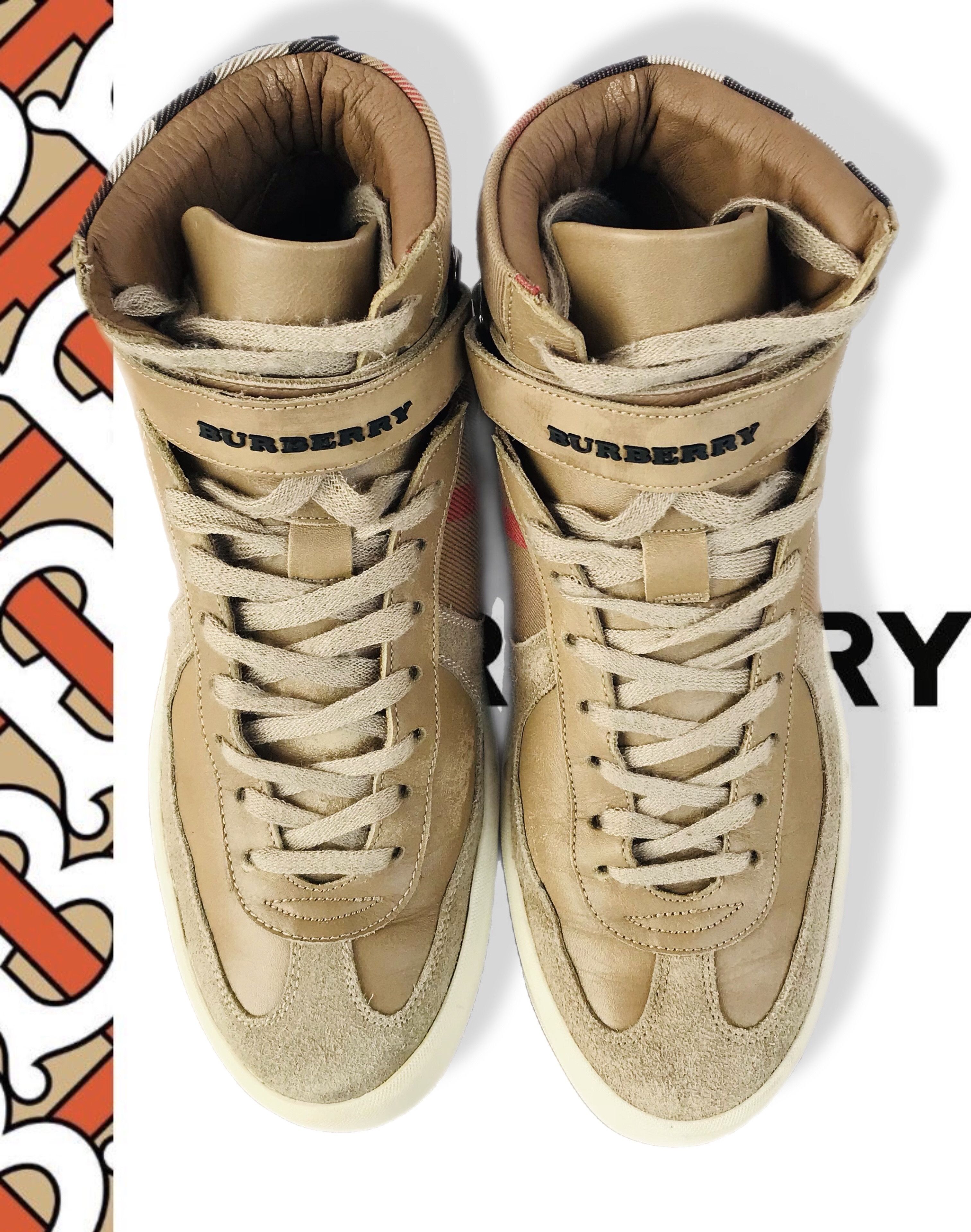 Burberry Burberry High Top Sneakers Beige Women's Nova Check Leather Size US 6 / IT 36 - 6 Thumbnail