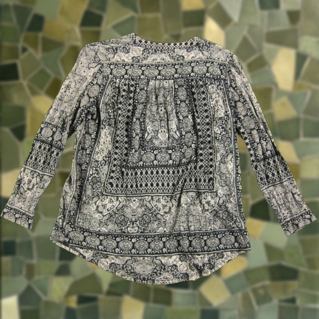 Lucky Brand Lucky Brand Blouse XS Tunic V-Neck Long Sleeve Jersey Cotton Batik Floral Gray Women Size XS / US 0-2 / IT 36-38 - 1 Thumbnail