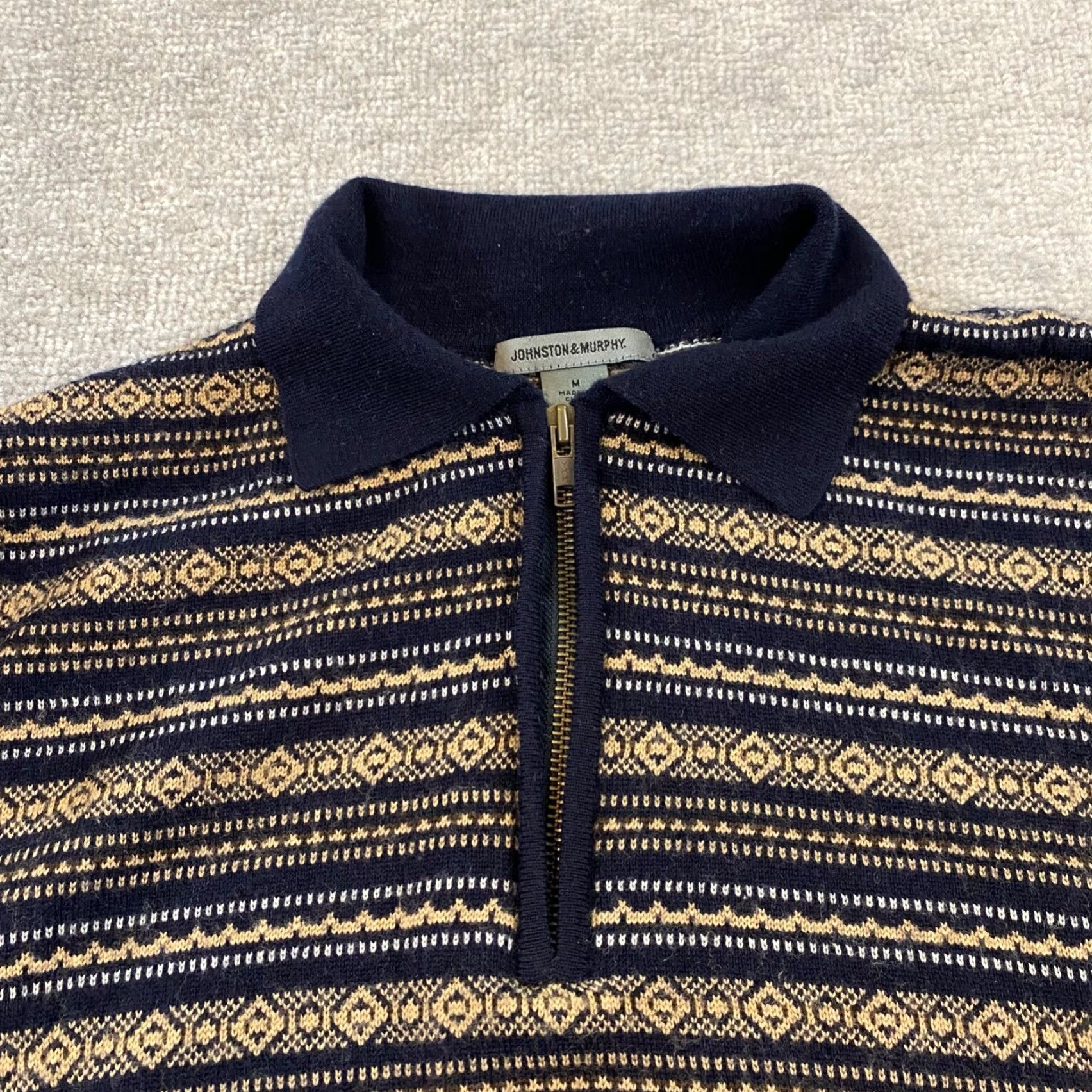 Johnston & Murphy VINTAGE Johnston & Murphy Mens Sweater Medium Collared Pullover Wool Striped All Seasons Size US M / EU 48-50 / 2 - 2 Thumbnail