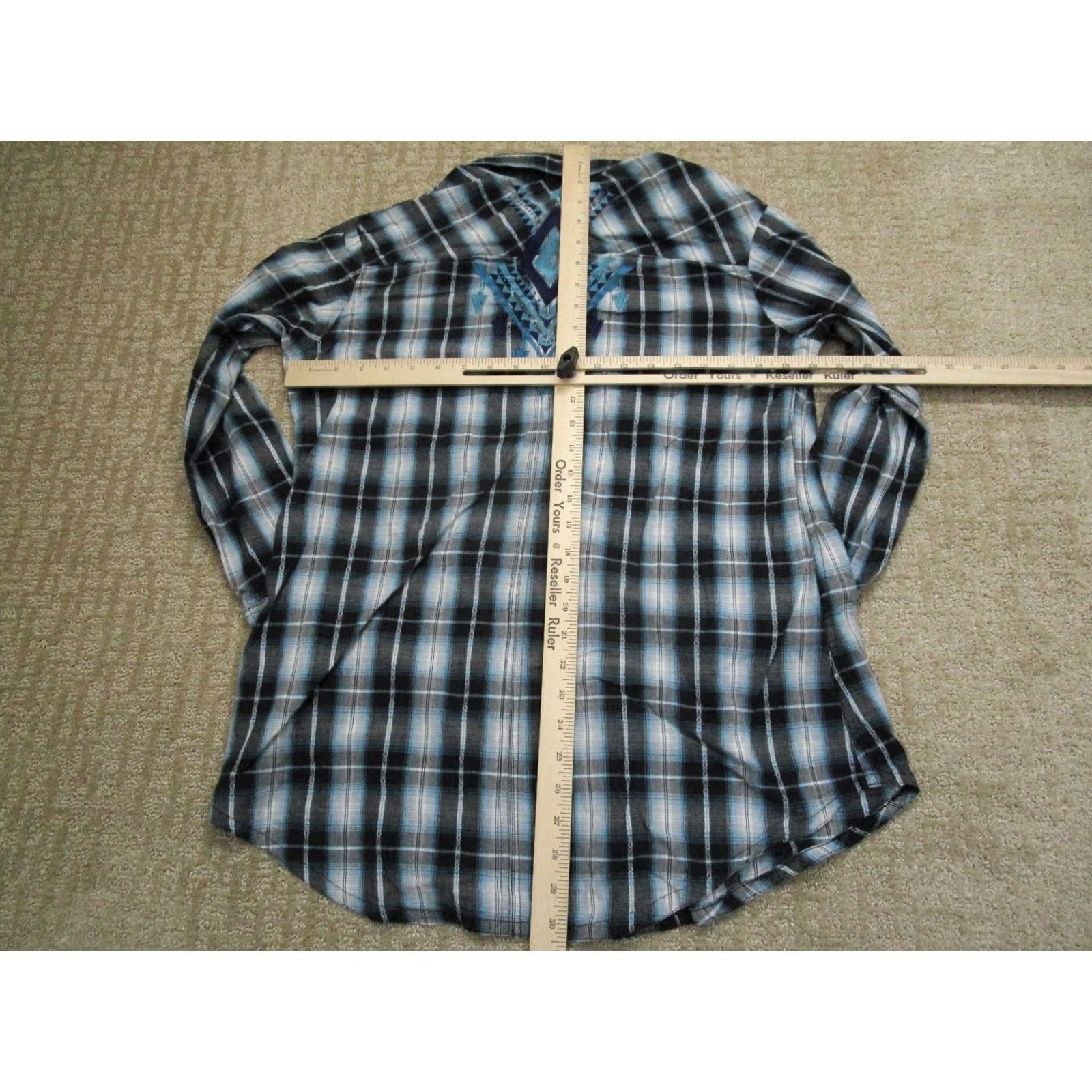 Vintage Panhandle Slim Pearl Snap Shirt Women XL Blue Plaid Embroidered Western White Distressed? Size XL / US 12-14 / IT 48-50 - 6 Thumbnail