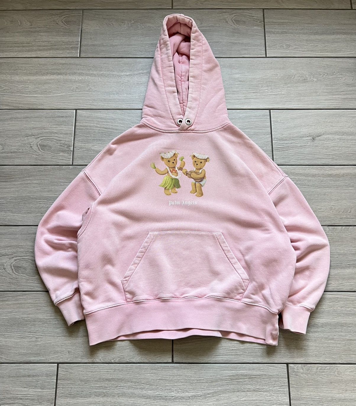 Palm Angels Pink Dancing Bears Logo Oversized Hoodie S Size