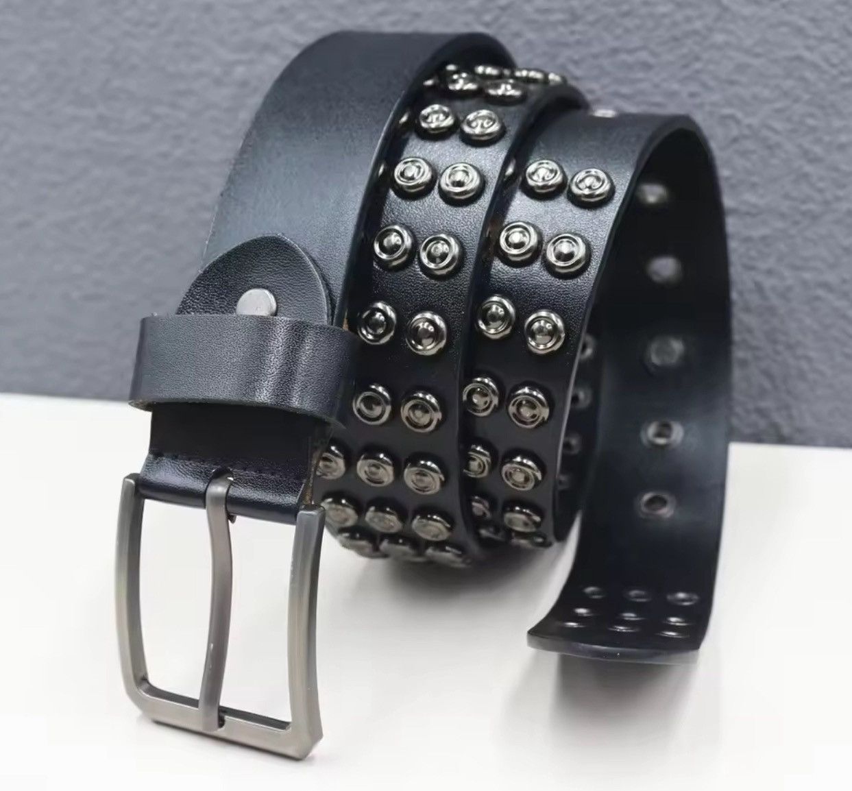 Japanese Brand 115 cm Black PU Leather Studded Belt - Gothic & Punk Fashion Size ONE SIZE - 7 Thumbnail