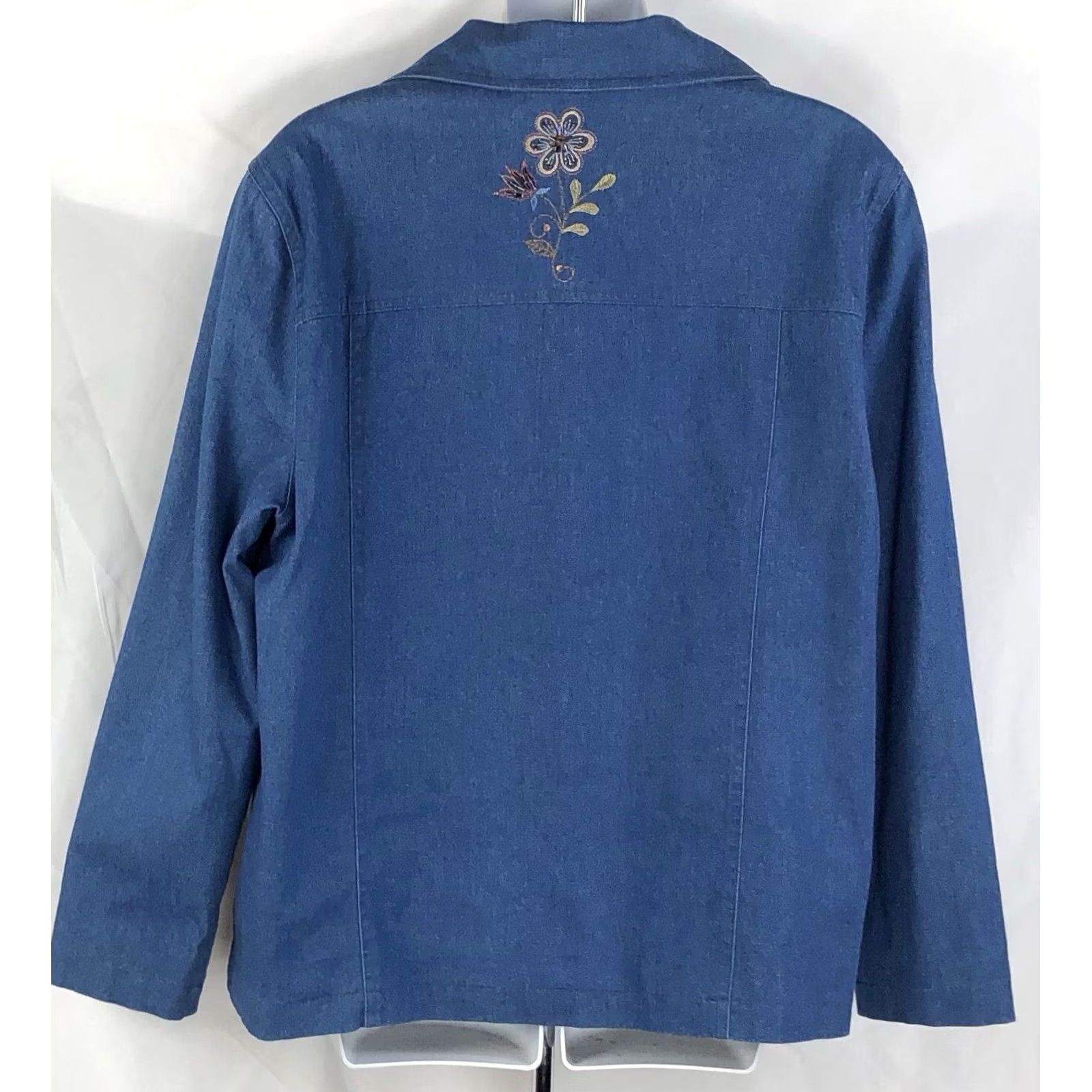 Vintage Alfred Dunner Chambray Denim Jacket 16P Blue Floral Embroidered Hippie Cottage Shirt Women Small? Size XXL / US 16-18 / IT 52-54 - 3 Thumbnail
