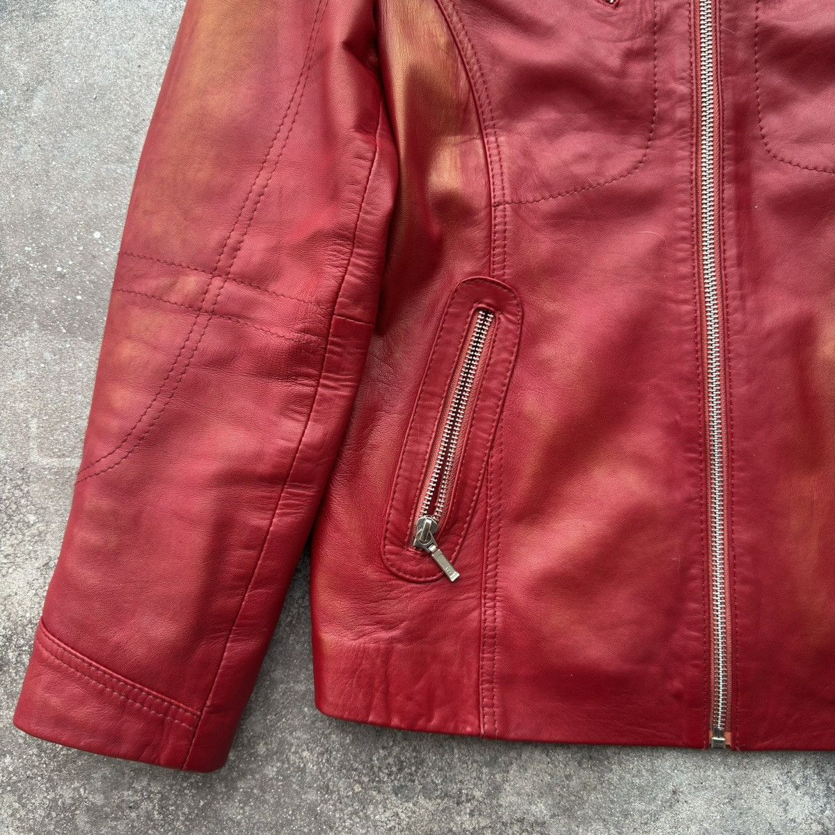 20471120 Vintage Y2K Faded Biker Leather Jacket Size XS / US 0-2 / IT 36-38 - 12 Thumbnail