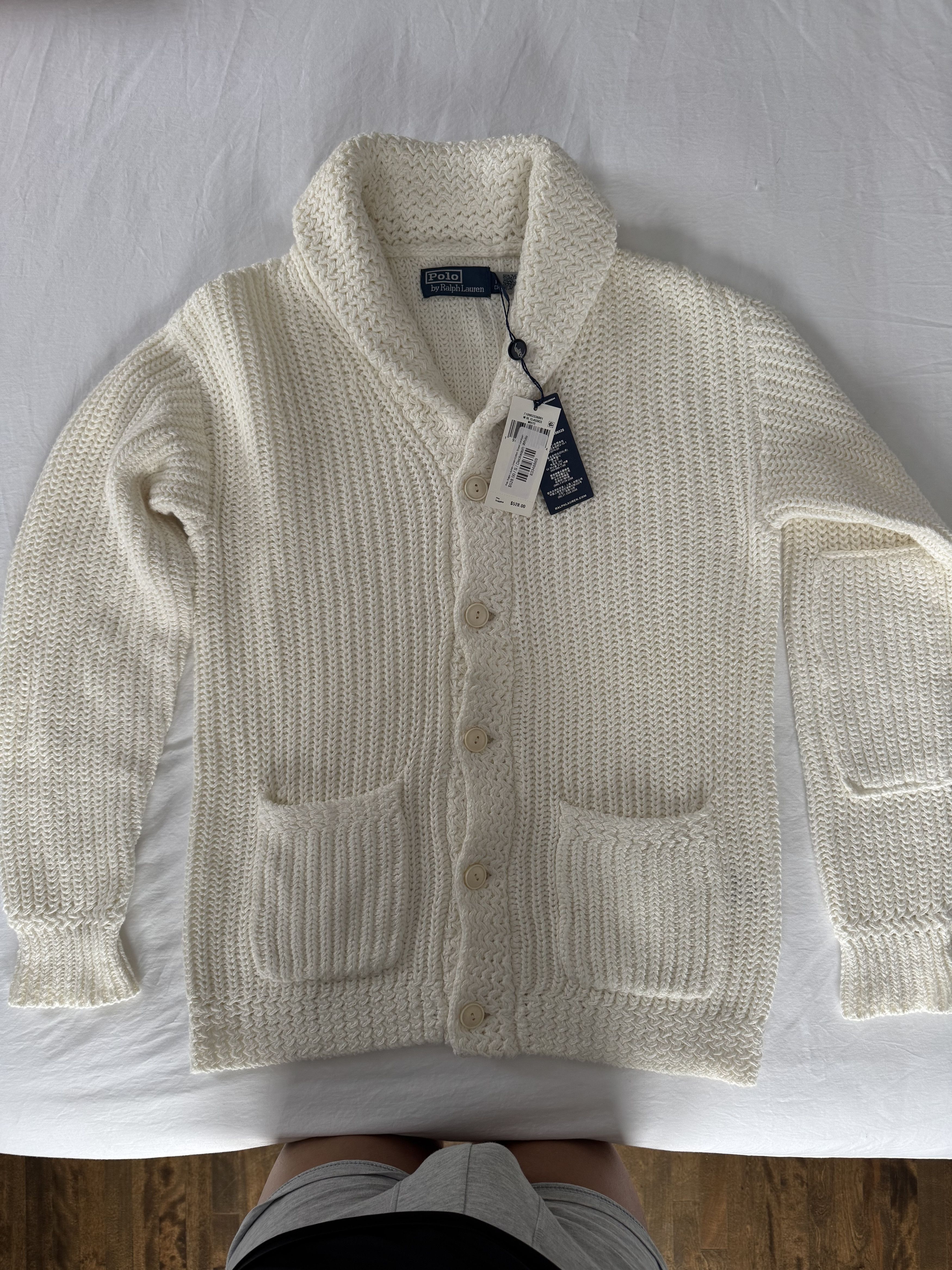 Polo Ralph Lauren Shawl Collar Off White Mens Cardigan, Polo Ralph Lauren Size US S / EU 44-46 / 1 - 2 Thumbnail