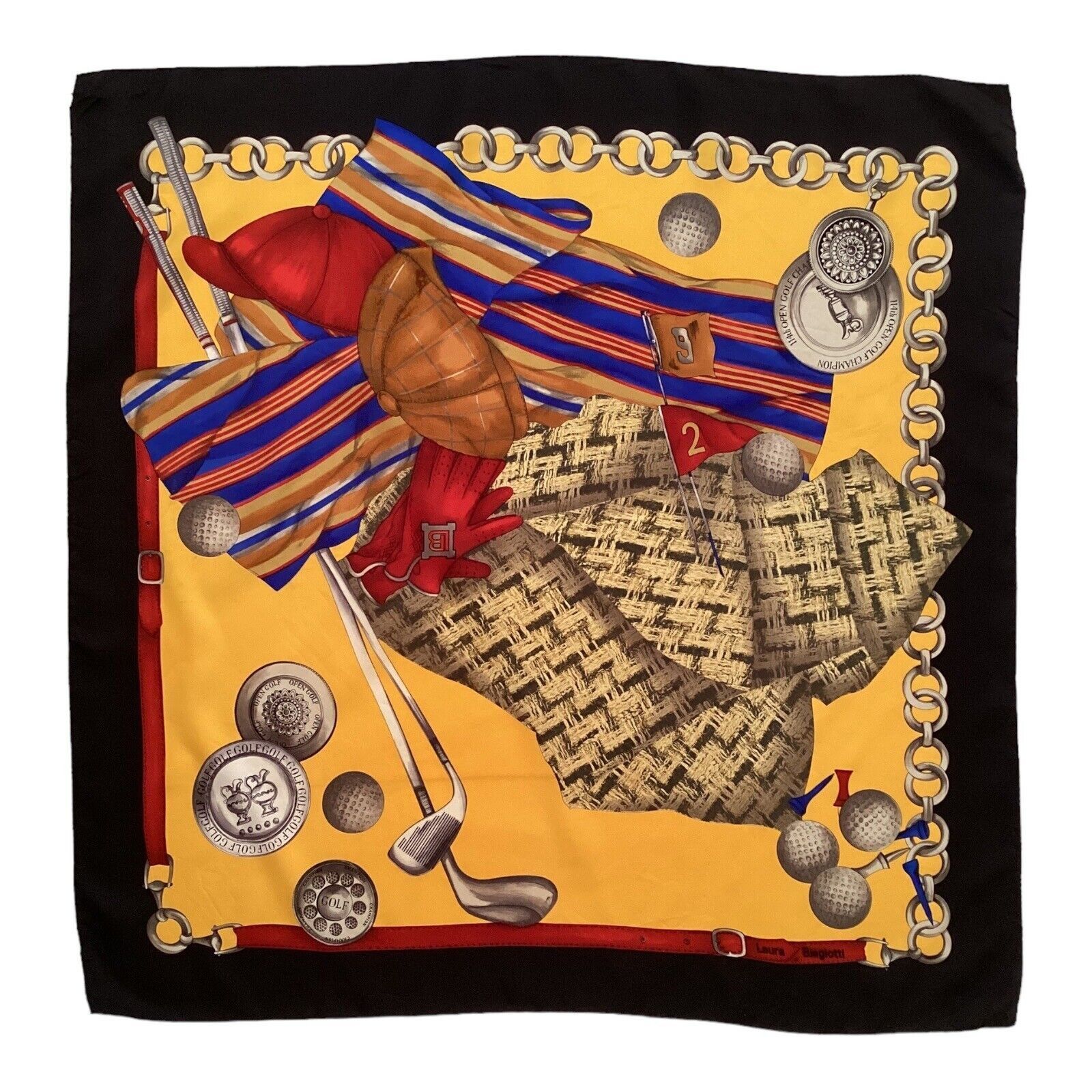 Laura Biagiotti LAURA BIAGIOTTI Yellow Golf Print Silk Scarf Made In Italy Size ONE SIZE - 1 Thumbnail