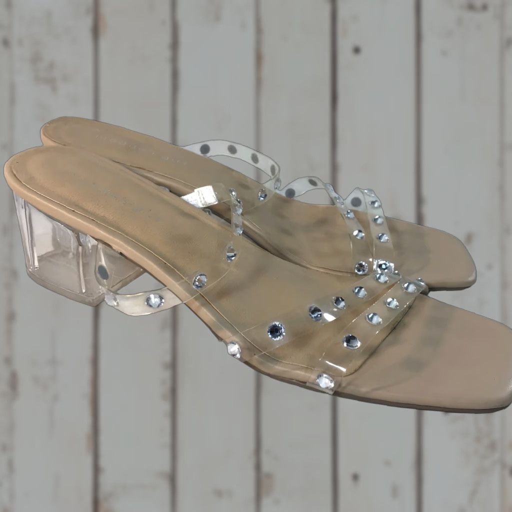 Vintage Madden Girl Instant Clear Strappy Block Heels Womens Size 10M 2.5in Rhinestone Party Cocktail Size US 10 / IT 40 - 1 Thumbnail
