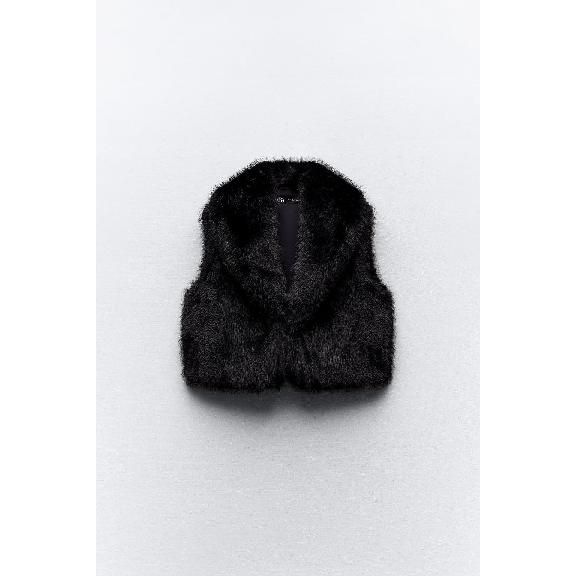 Zara Zara Black Faux Fur Cropped Vest Size S / US 4 / IT 40 - 6 Thumbnail