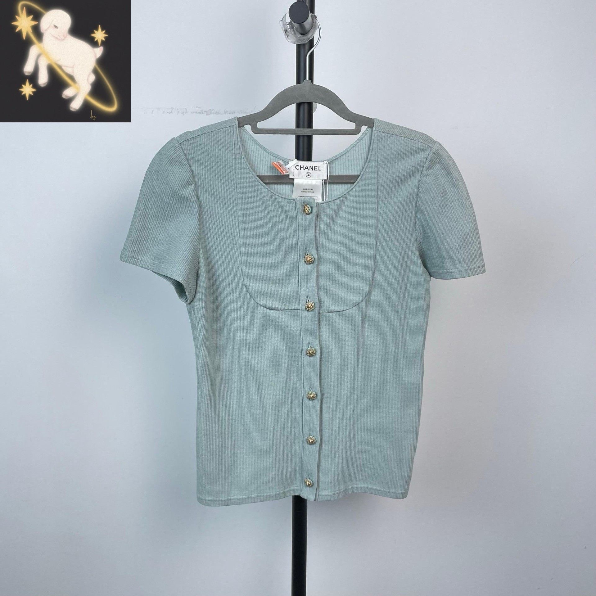 Chanel Chanel Light Blue Waffle Knit Cardigan Size S / US 4 / IT 40 - 1 Thumbnail
