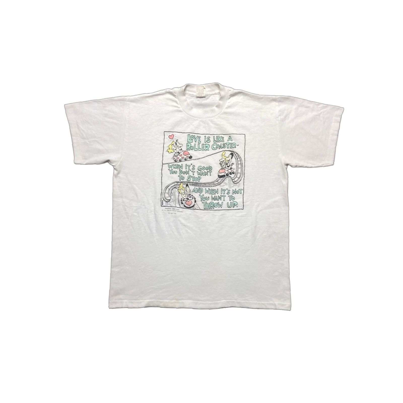 Vintage VINTAGE 80s graphic t shirt love is like a rollercoaster single stitch Large Mens L White Size US L / EU 52-54 / 3 - 1 Thumbnail