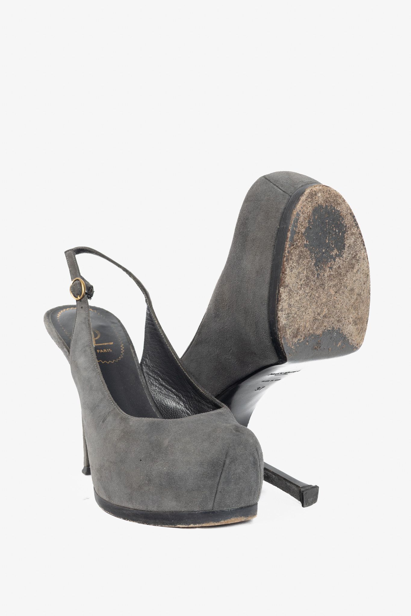 Yves Saint Laurent Yves Saint Laurent Tribtoo Suede Platform Slingback Pumps Size US 6.5 / IT 36.5 - 4 Thumbnail