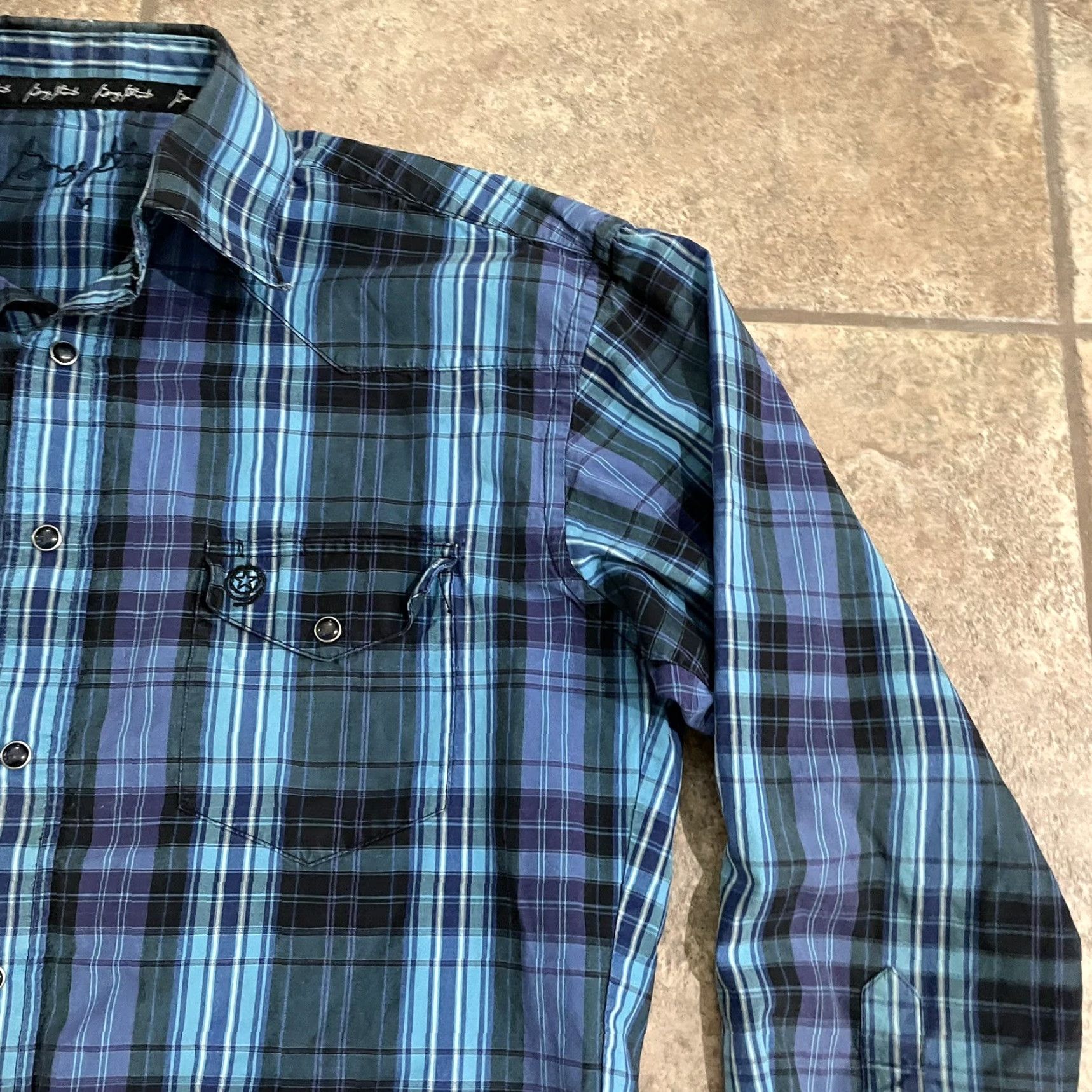 George George Strait Blue Plaid Long Sleeve Snap Button Down Shirt Mens M Size US M / EU 48-50 / 2 - 2 Thumbnail