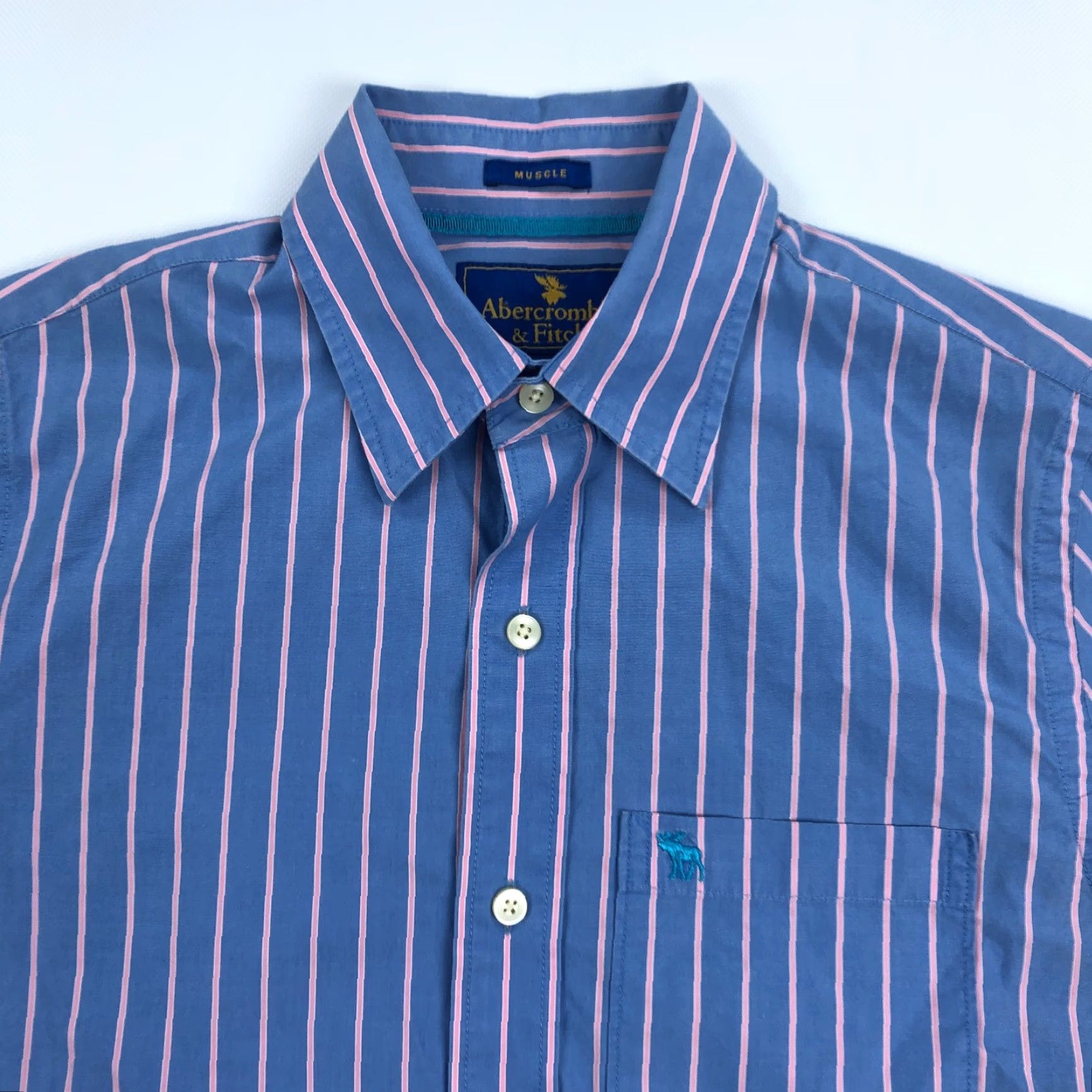 Abercrombie & Fitch Abercrombie & Fitch Shirt Mens Medium Muscle Fit Vintage Y2K Stripe Button-Up Collared Long Sleeve Blue Size US M / EU 48-50 / 2 - 3 Thumbnail