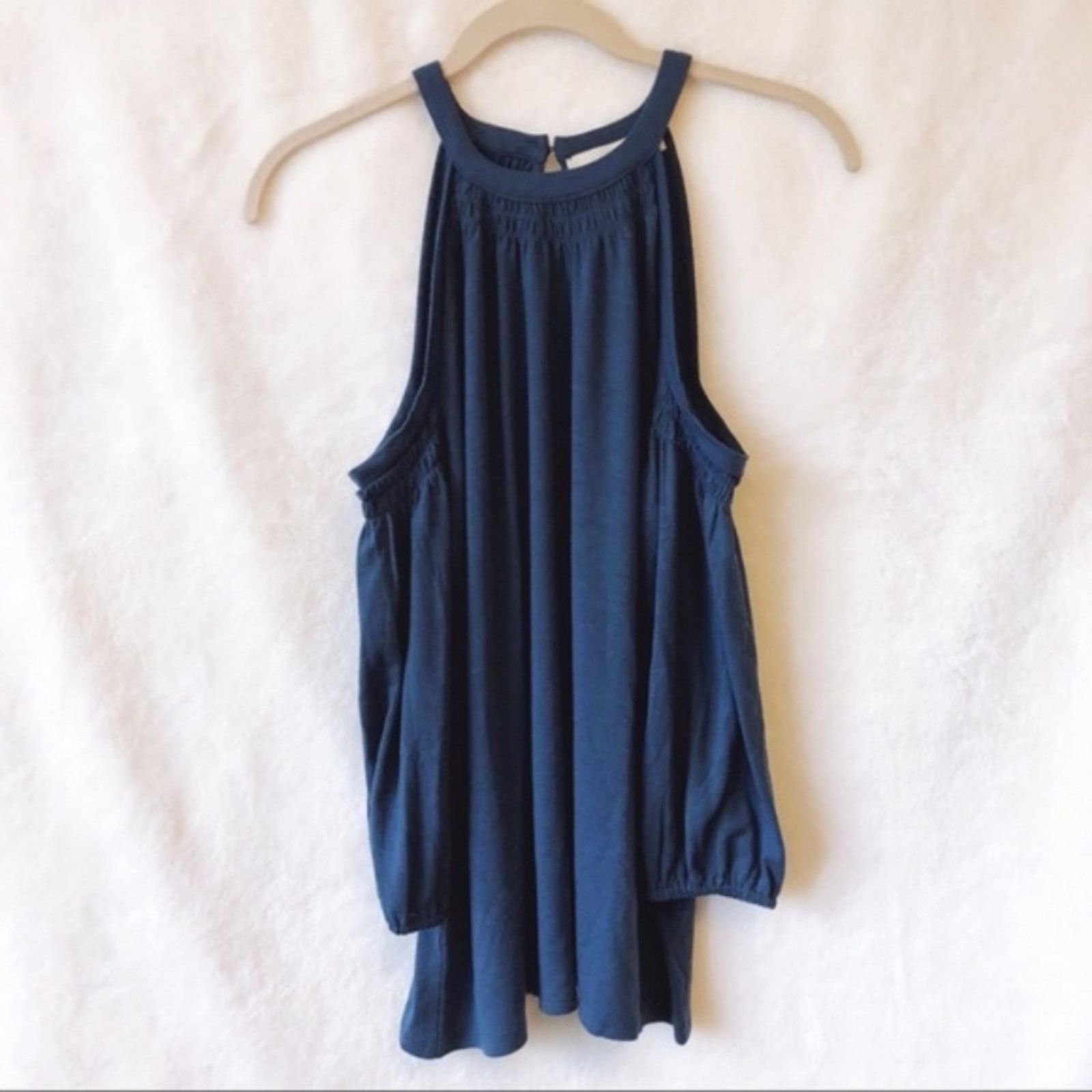 Loft LOFT Blue Smocked Cold Shoulder Top Size S / US 4 / IT 40 - 3 Thumbnail