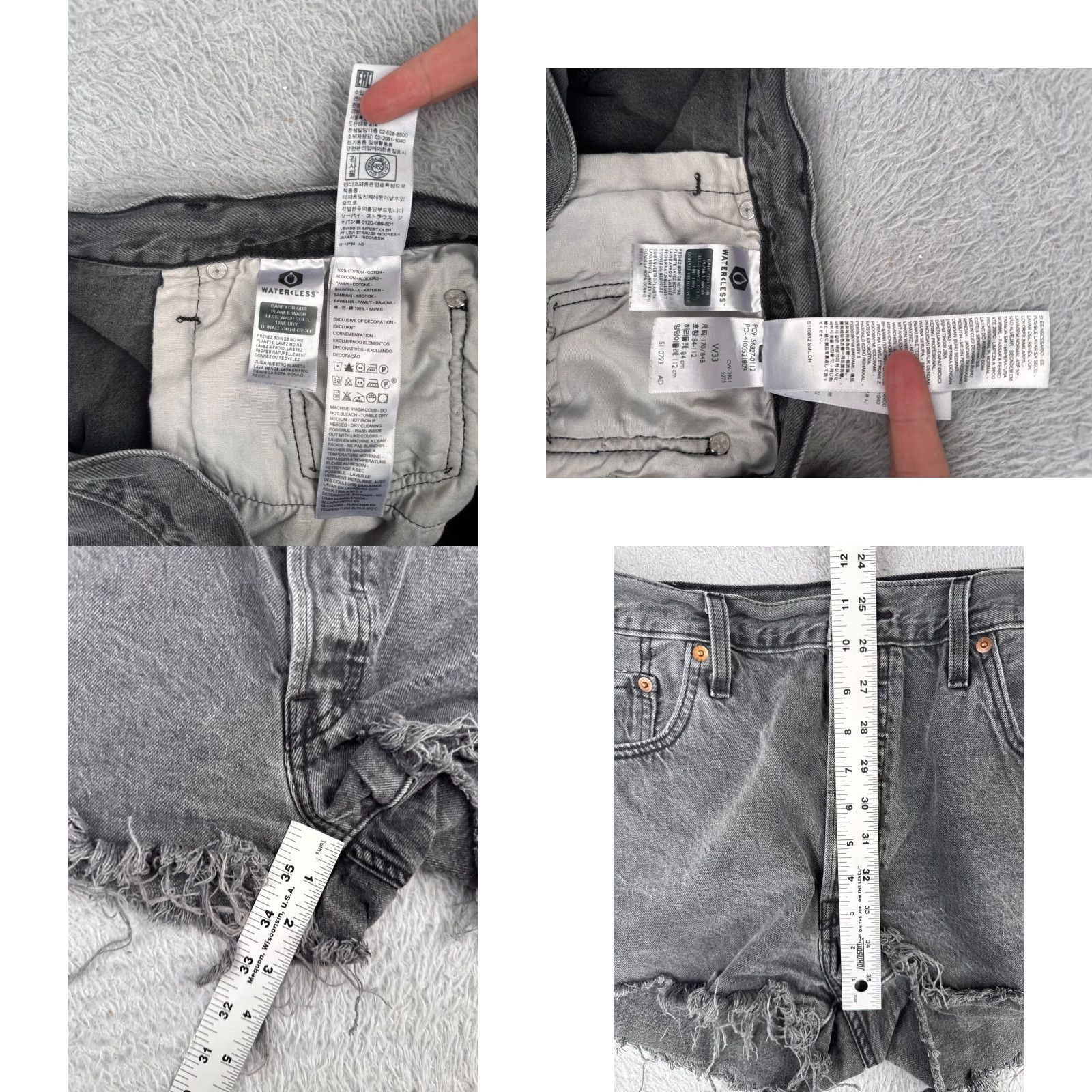Levi's Levi's Jeans Shorts Women 33 Black Denim Cut-Off 501 Button Fly 33x2 Size 24" / US 00 / IT 34 - 8 Thumbnail