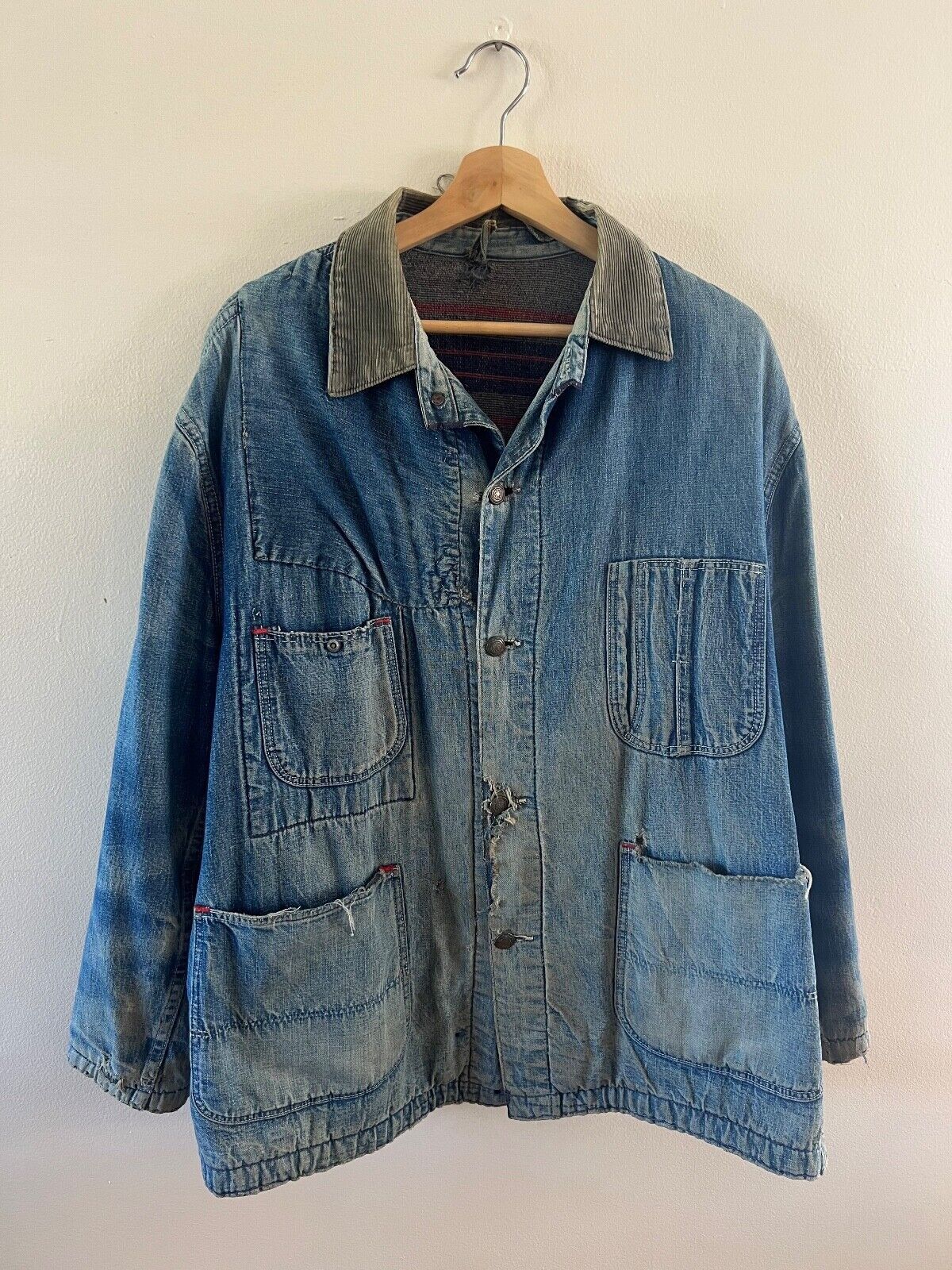 Vintage VTG BLANKET LINED DENIM CHORE JACKET Workwear USA Indigo Size US L / EU 52-54 / 3 - 1 Thumbnail