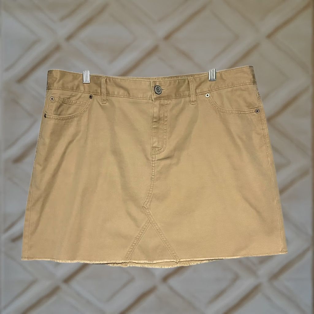 Gap Gap Womens Khaki Tan Cotton Denim Mini Skirt Raw Hem Size 16 Size 38" / US 16 / IT 52 - 1 Thumbnail