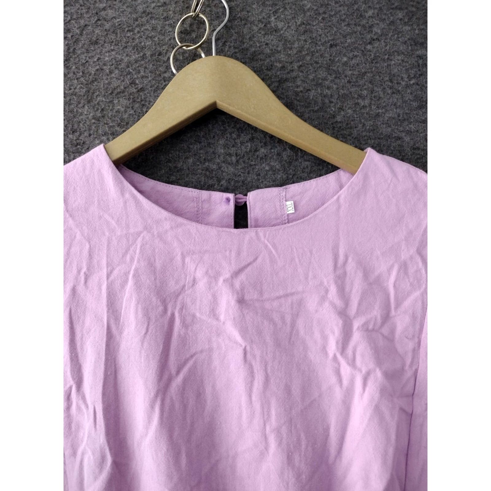 Shein SheIn Womens Dress XXL Cotton Lilac Flutter Sleeve Crew Neck Ruffle Over Lap Mini Bohemian Size 2XL Purple Size XXL / US 16-18 / IT 52-54 - 3 Thumbnail