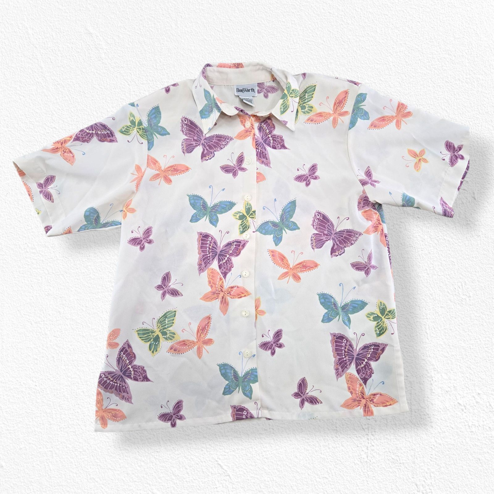 Vintage Vintage Butterfly Button Up Pastel Retro Blouse Size XSP Size XS / US 0-2 / IT 36-38 - 2 Thumbnail