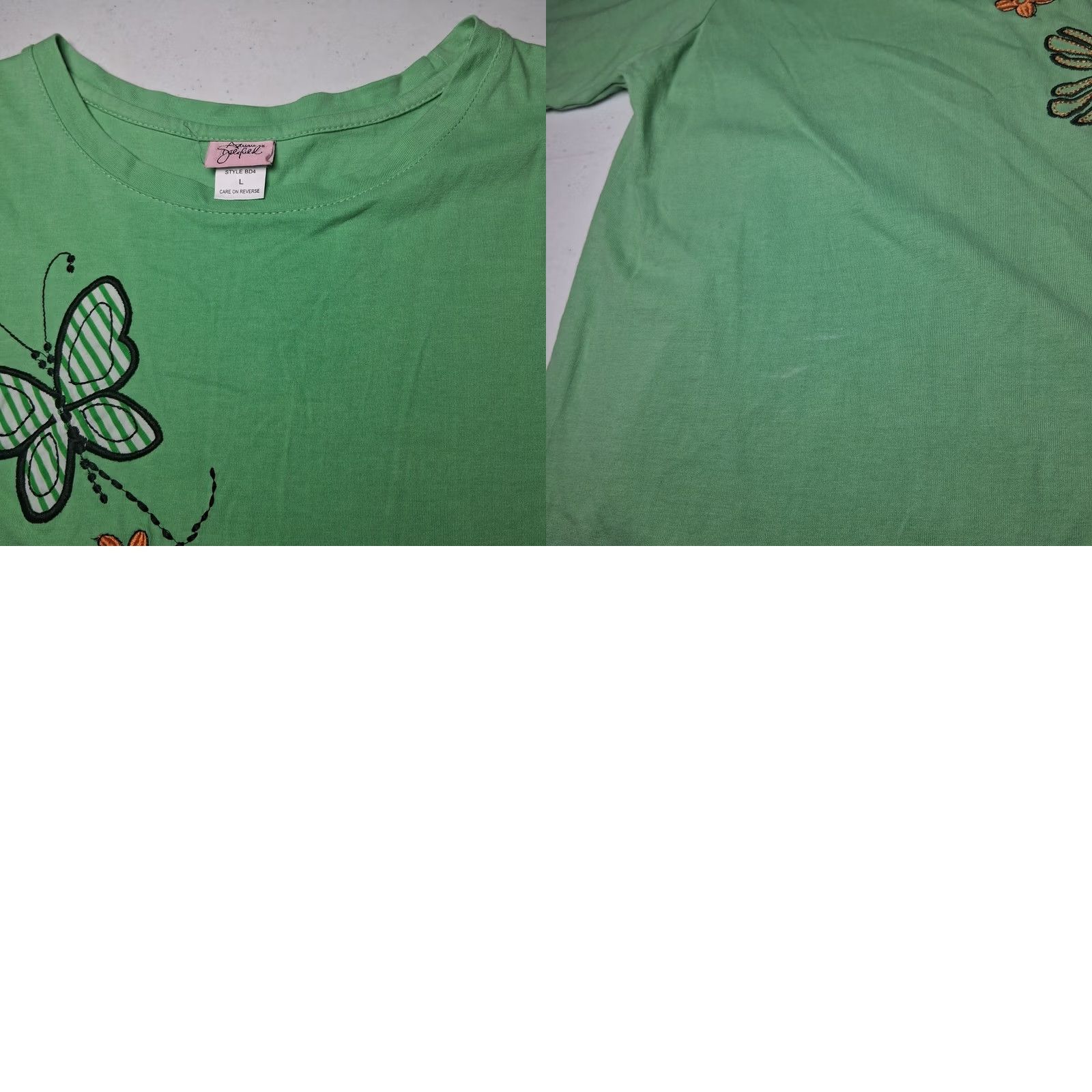 Vintage VINTAGE Adrian Delafield Shirt L Green Butterflies Flowers Whimsical Nature Casual Embroidered T-Shirt Womens Size L / US 10 / IT 46 - 9 Thumbnail