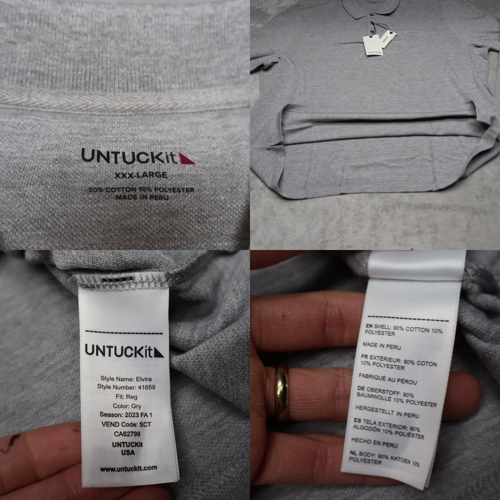 UNTUCKit UNTUCKit Polo Shirt Men 3XL Grey Regular Fit Long Sleeve Button Cotton Blend Jersey Casual NWT Size US XXL / EU 58 / 5 - 8 Thumbnail