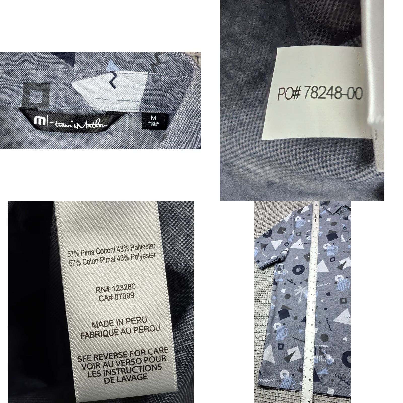 TravisMathew Travis Mathew Polo Shirt Mens M Gray Blue Geometric Print Pima Cotton Golf Polo Shirt M Gray Geometric Print Travis Mathew Size US M / EU 48-50 / 2 - 8 Thumbnail