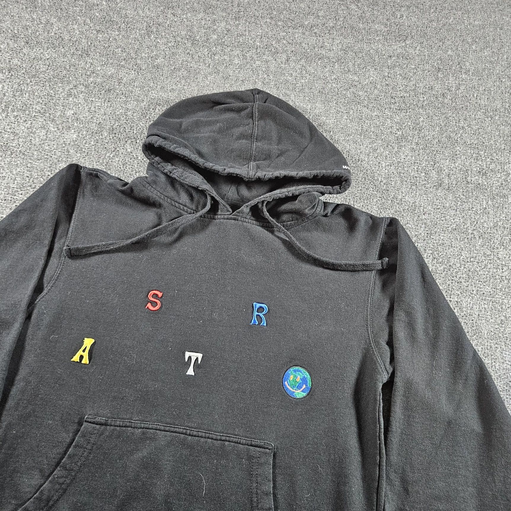 Hereu Astroworld Hoodie Mens Small Black Graphic Print Embroidered Fleece Hooded Pockets Pullover Cotton Polyester Size US S / EU 44-46 / 1 - 3 Thumbnail