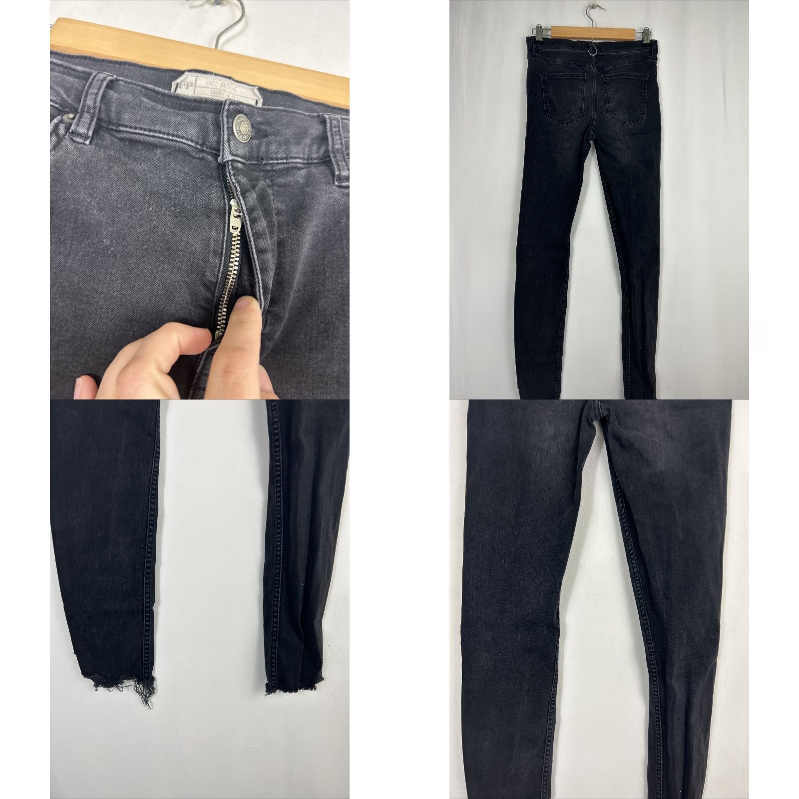 Free People VINTAGE Free People Jeans Distressed Ankle 27x29 Black Denim Womens 27 29 Inseam Skinny Size 27" / US 4 / IT 40 - 8 Thumbnail