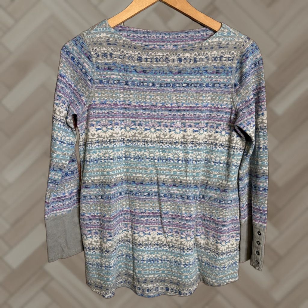 J. Jill J. Jill Womens Pullover Long Sleeve Crew Neck Top Green Floral Size XS Petite Shirt Ladies Size XS / US 0-2 / IT 36-38 - 1 Thumbnail