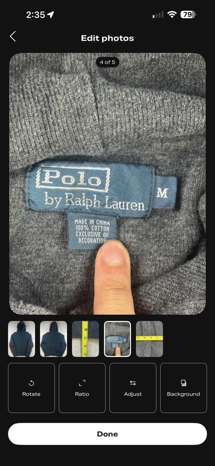 Polo Ralph Lauren Polo Ralph Lauren Men Grey Cotton Knit hoodie elbow patches Size US M / EU 48-50 / 2 - 2 Thumbnail